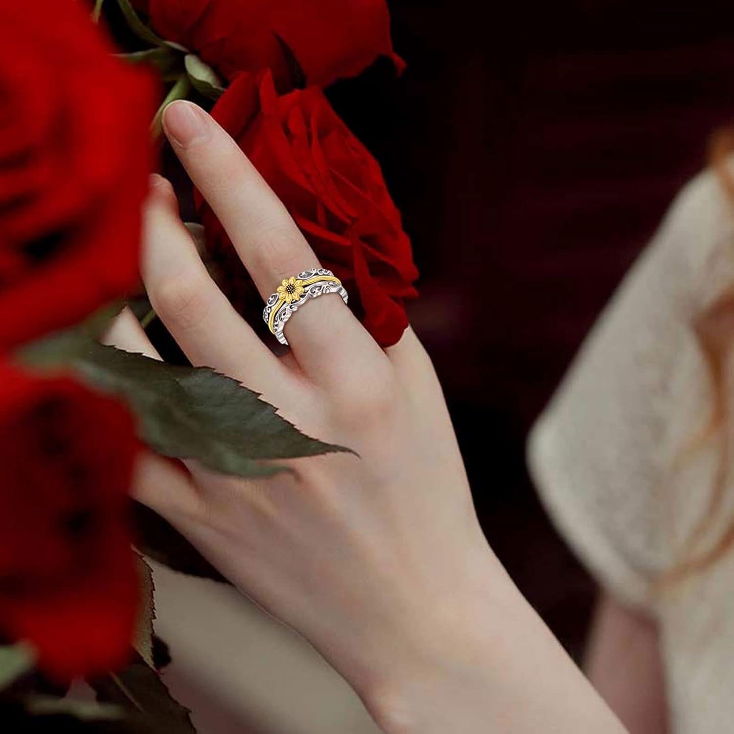 Anillo giratorio de girasol VONALA 925 plata esterlina