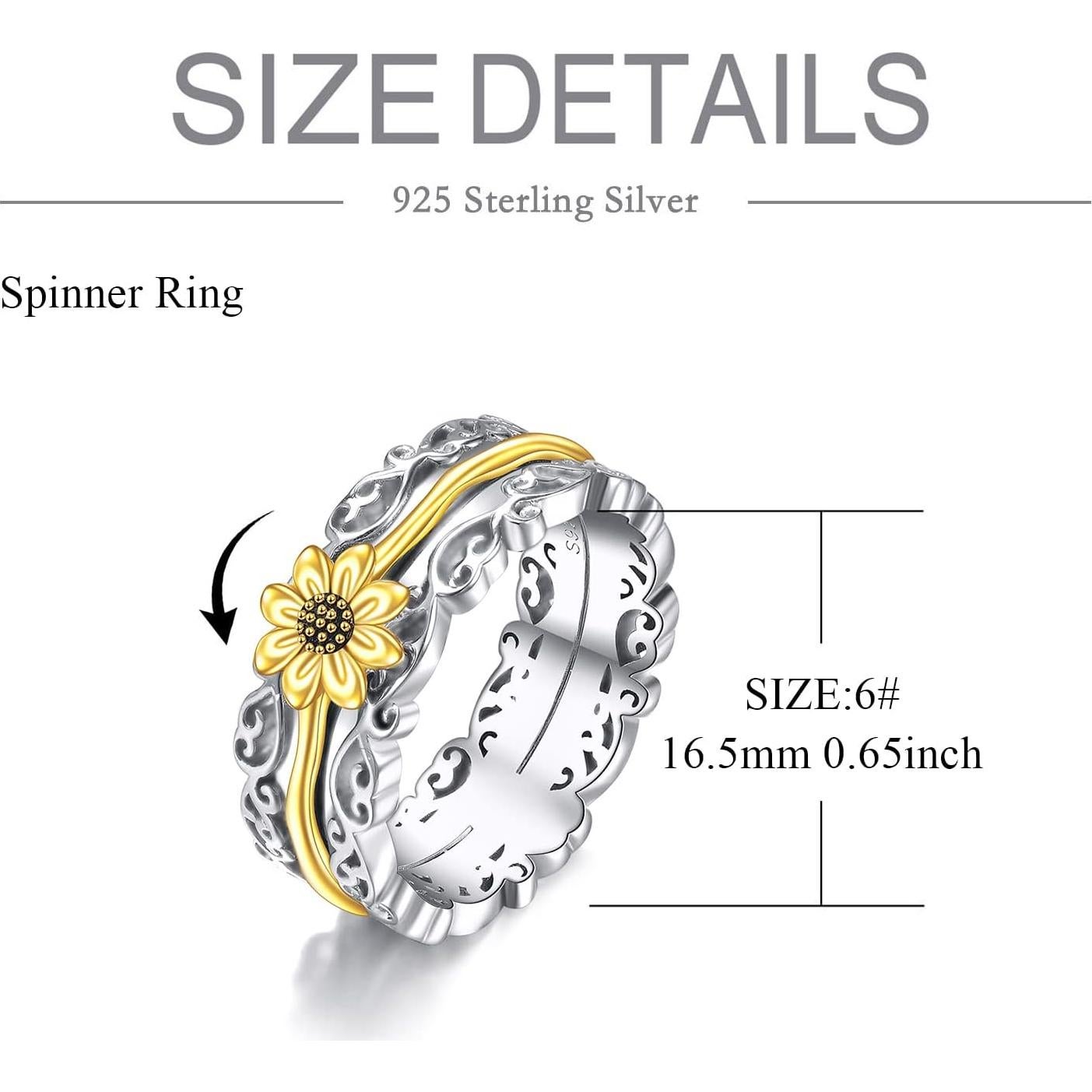 Anillo giratorio de girasol VONALA 925 plata esterlina