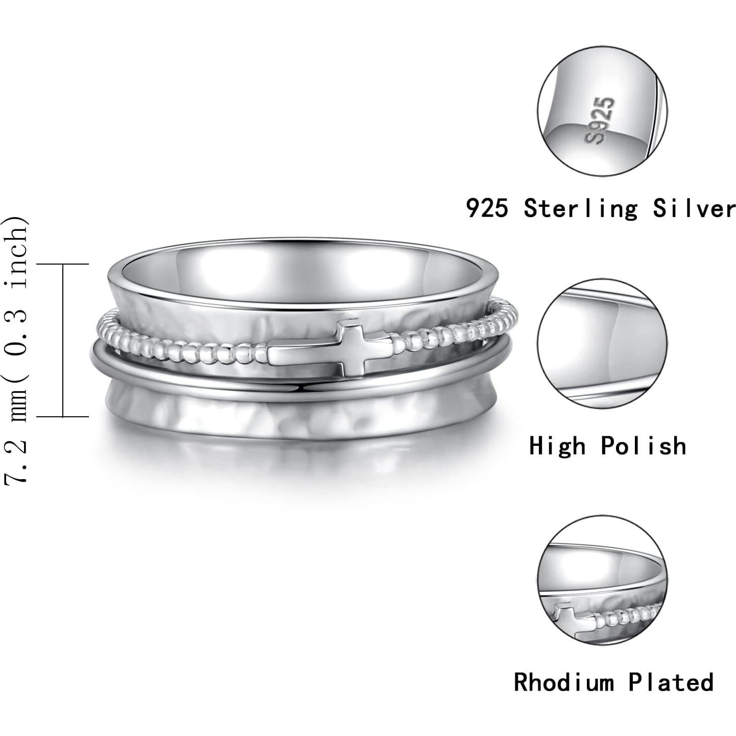 Anillo Fidget Giratorio de Plata Esterlina 925 para Mujeres