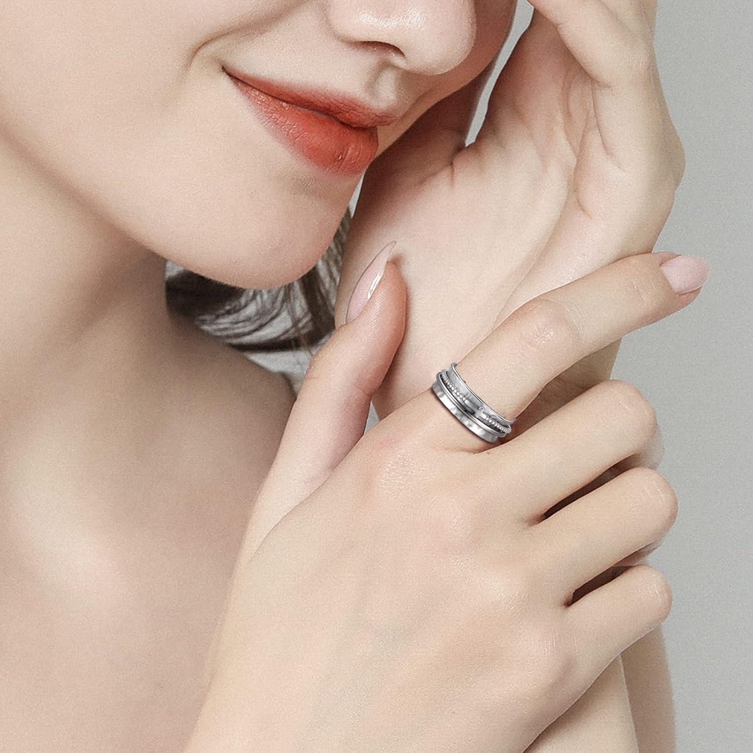 Anillo Fidget Giratorio de Plata Esterlina 925 para Mujeres