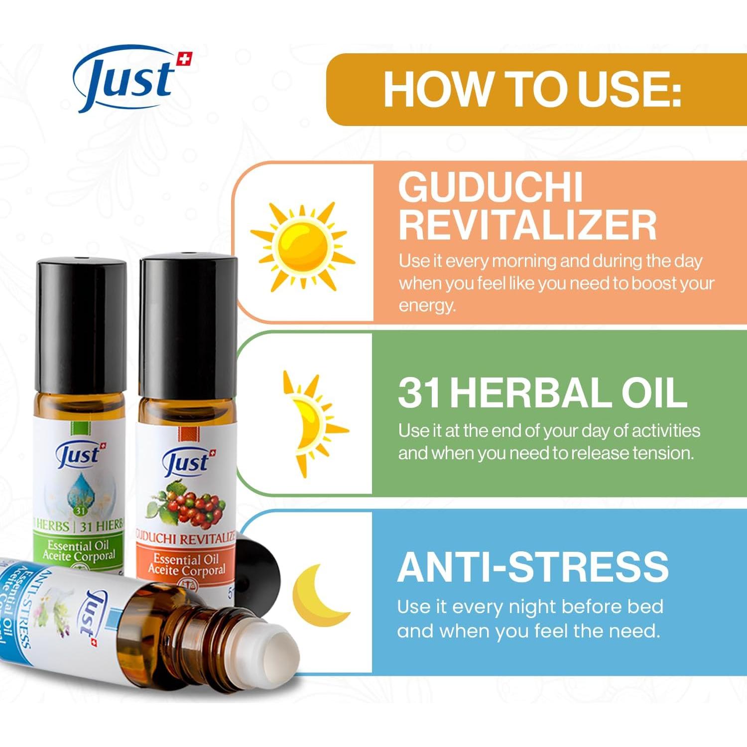 Set de 3 Aceites Esenciales Swiss JUST - Relajación y Antiestrés 5ml