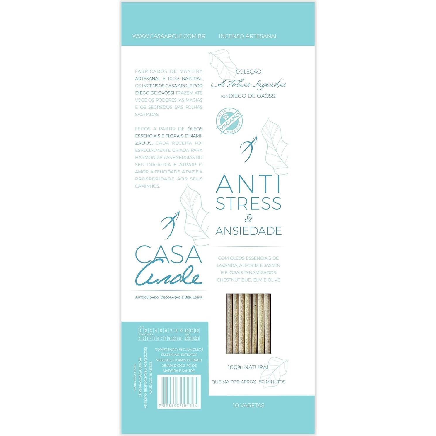 Inciensos Premium Casa Arole Antiestrés 10 Bastones