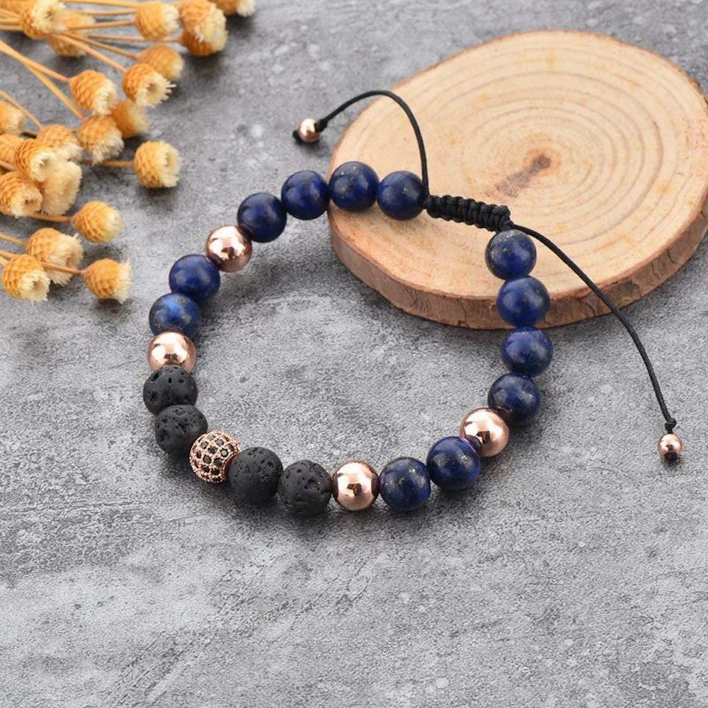 Pulsera Volcánica MYSTIQS de Lava y Lapis Lazuli Unisex