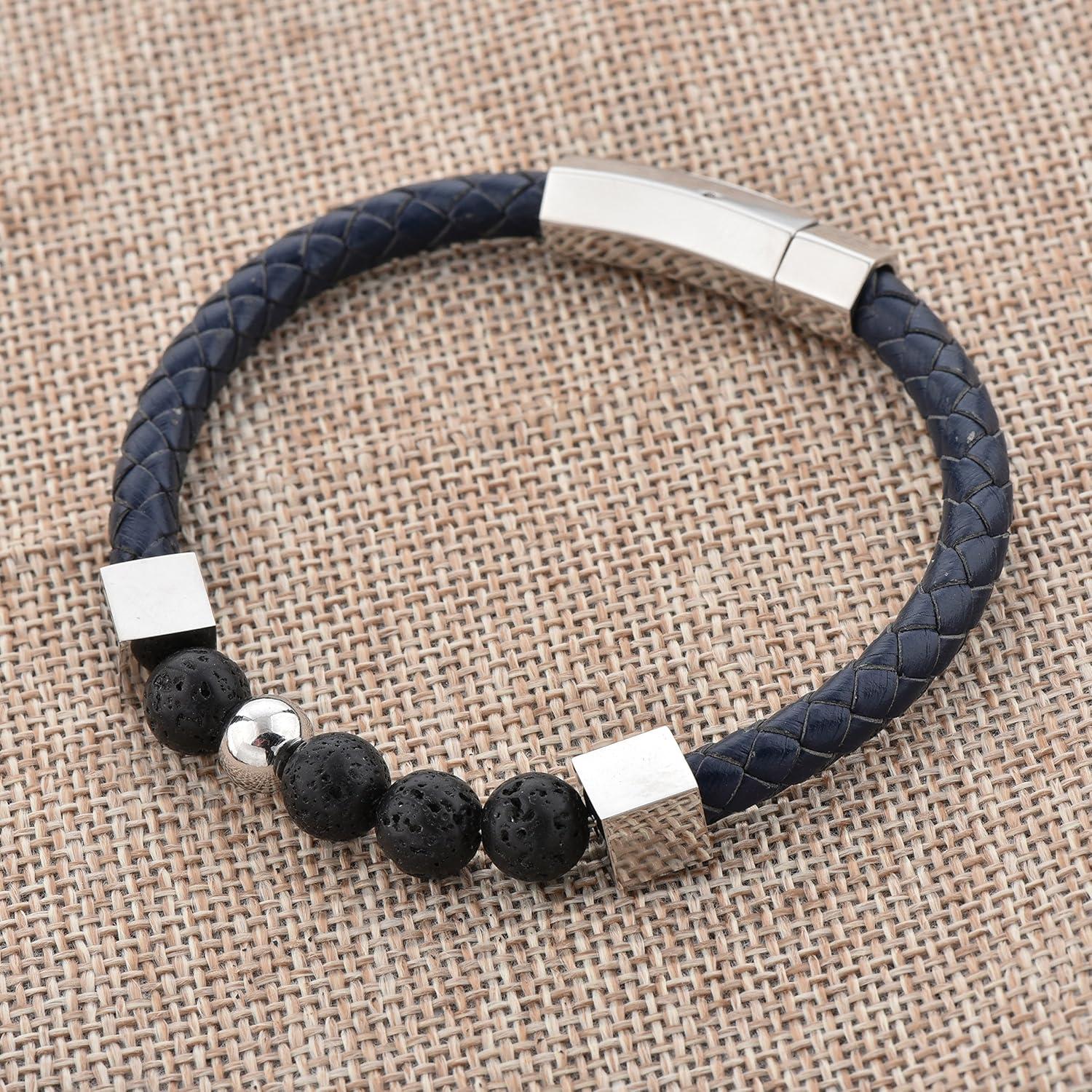 Pulsera de Lava y Cuero Azul Mystiqs para Hombres 20,83 cm