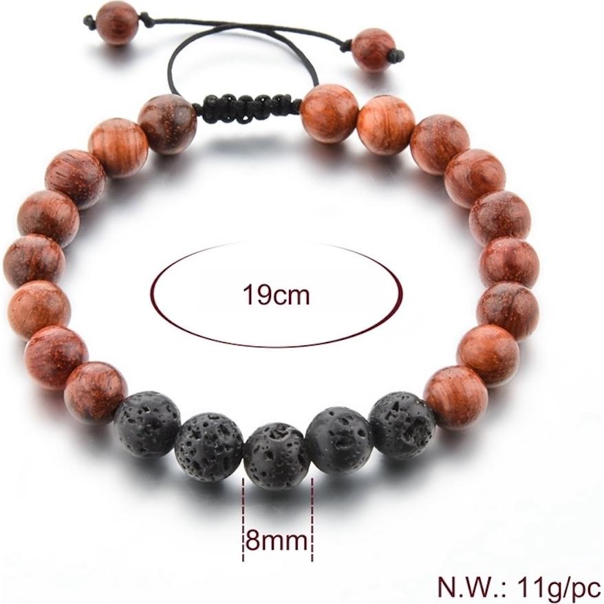 Pulsera de Lava y Madera Oscura Mystiqs Ajustable 19.8 cm