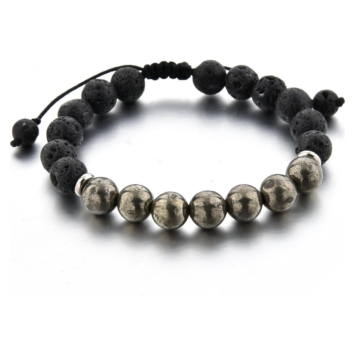 Pulsera Ajustable Mystiqs de Lava y Pirita para Aromaterapia