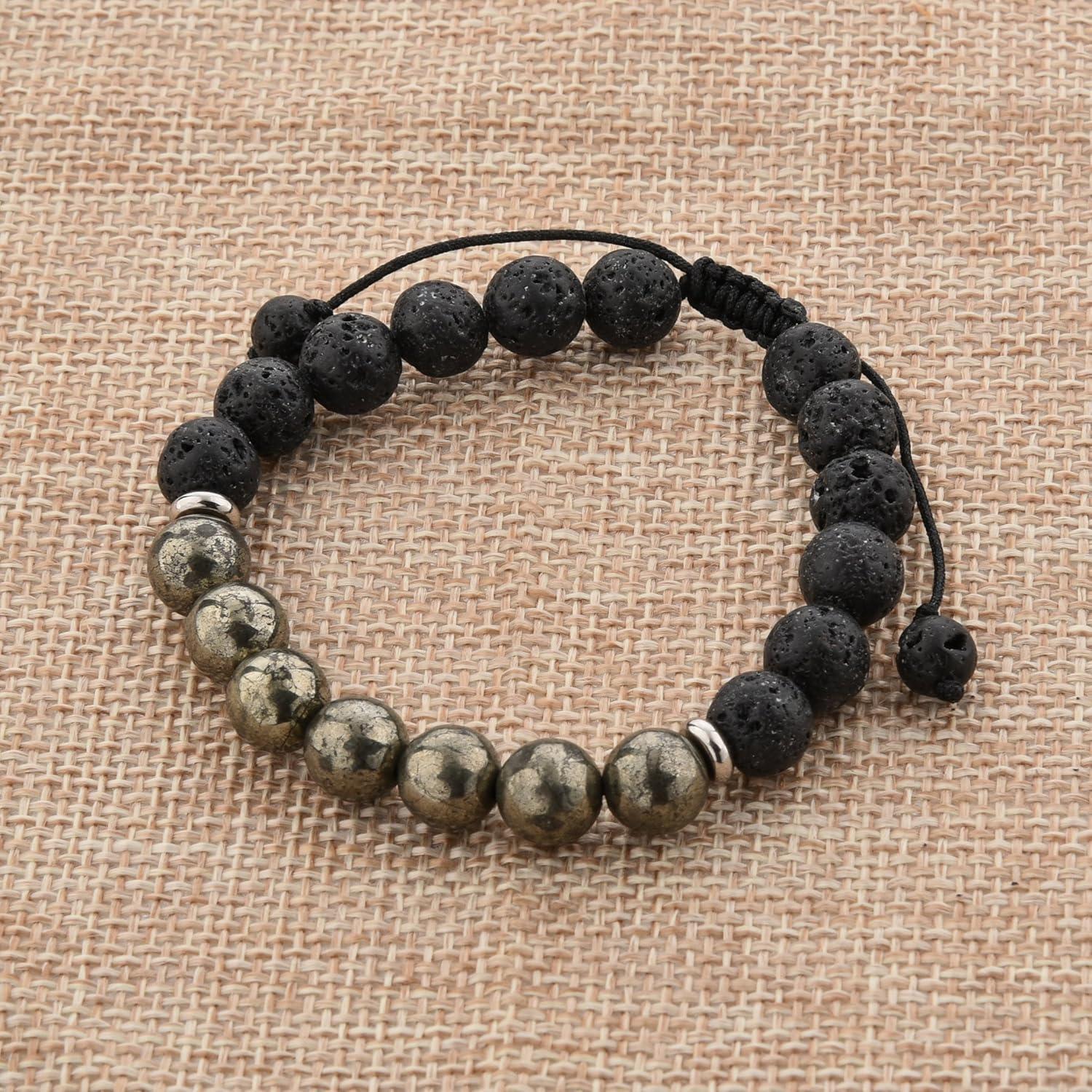 Pulsera Ajustable Mystiqs de Lava y Pirita para Aromaterapia