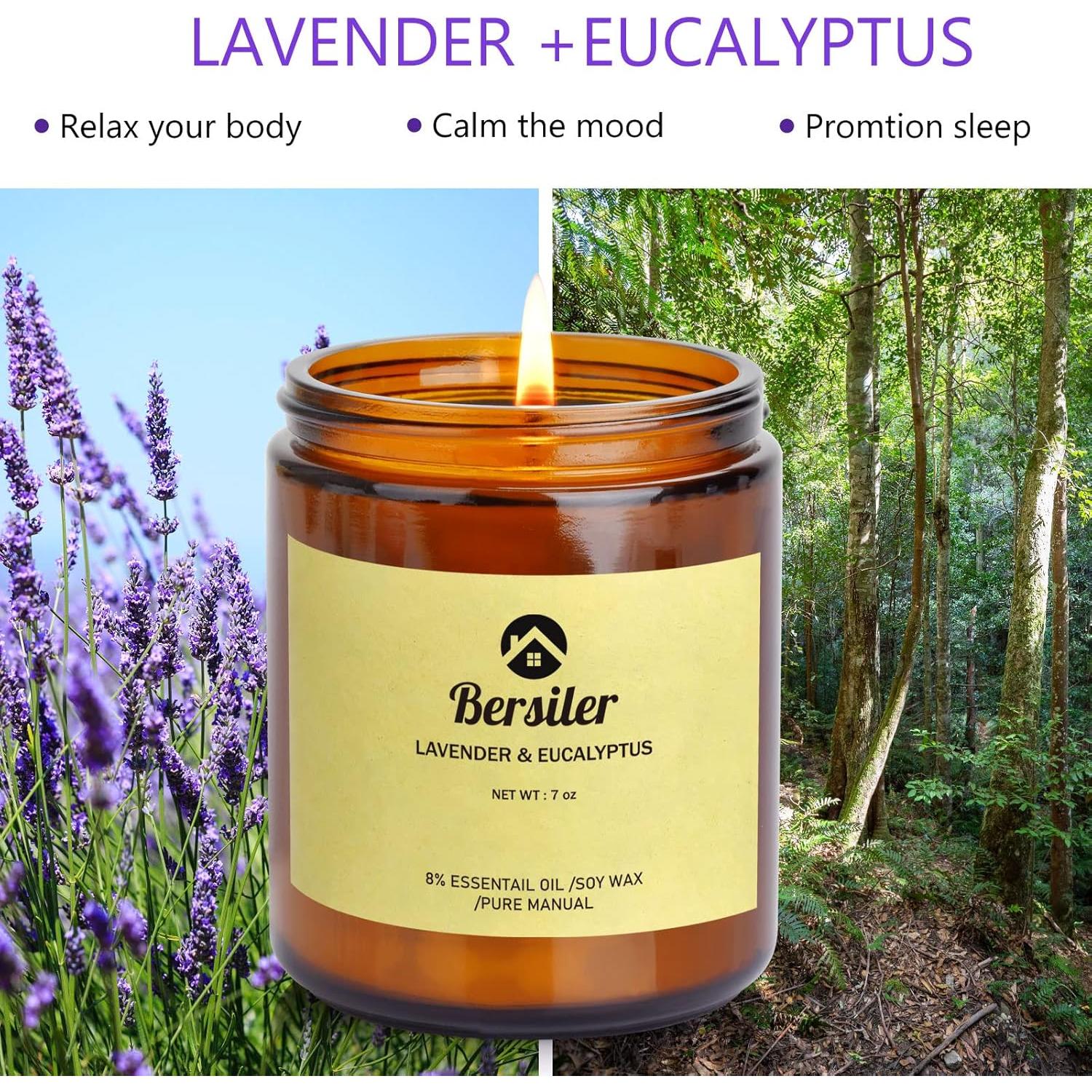 Vela Aromática de Cera de Soja Bersiler 200g Lavanda Eucalipto