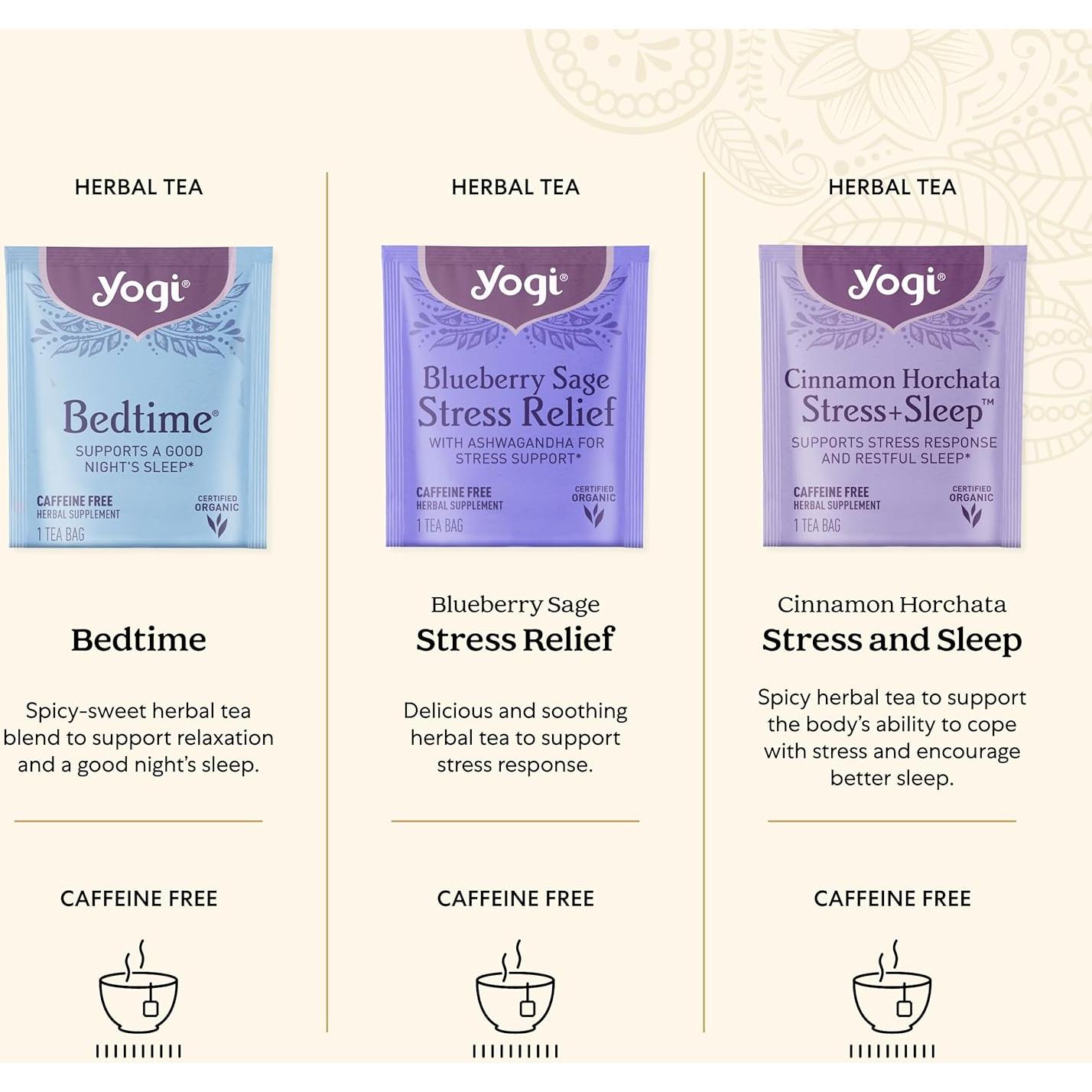 Caja de Muestras de Tés Herbales Yogi - 32 Bolsitas Sin Cafeína