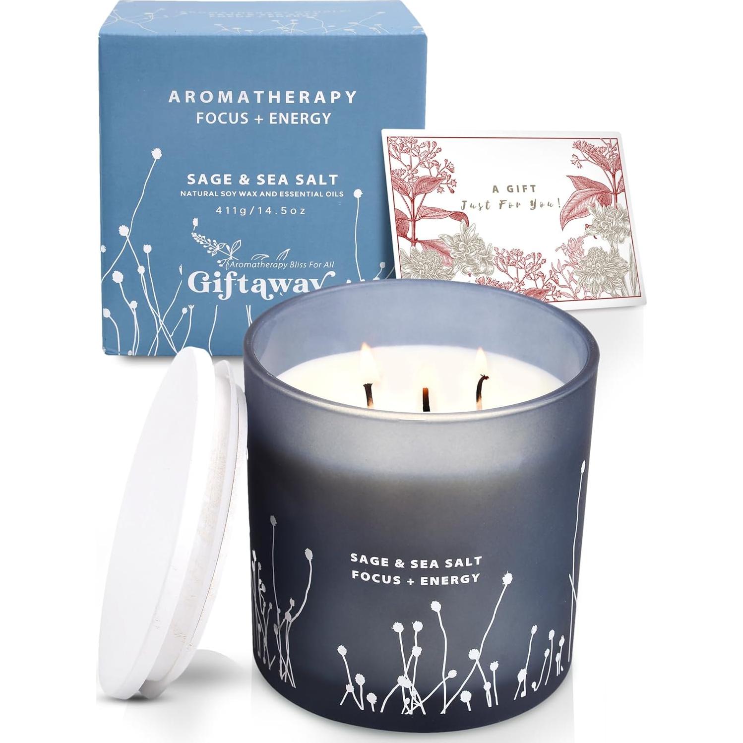 Vela Aromática de Soja 3 Mechas Sal Marina y Salvia 411g