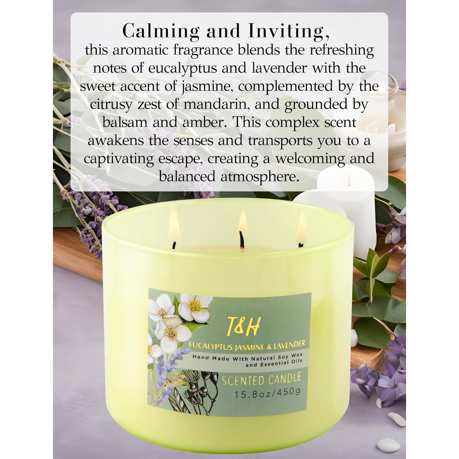 Vela Aromatizada de Soja 3 Mechas Eucalipto Jazmín Lavanda 450g