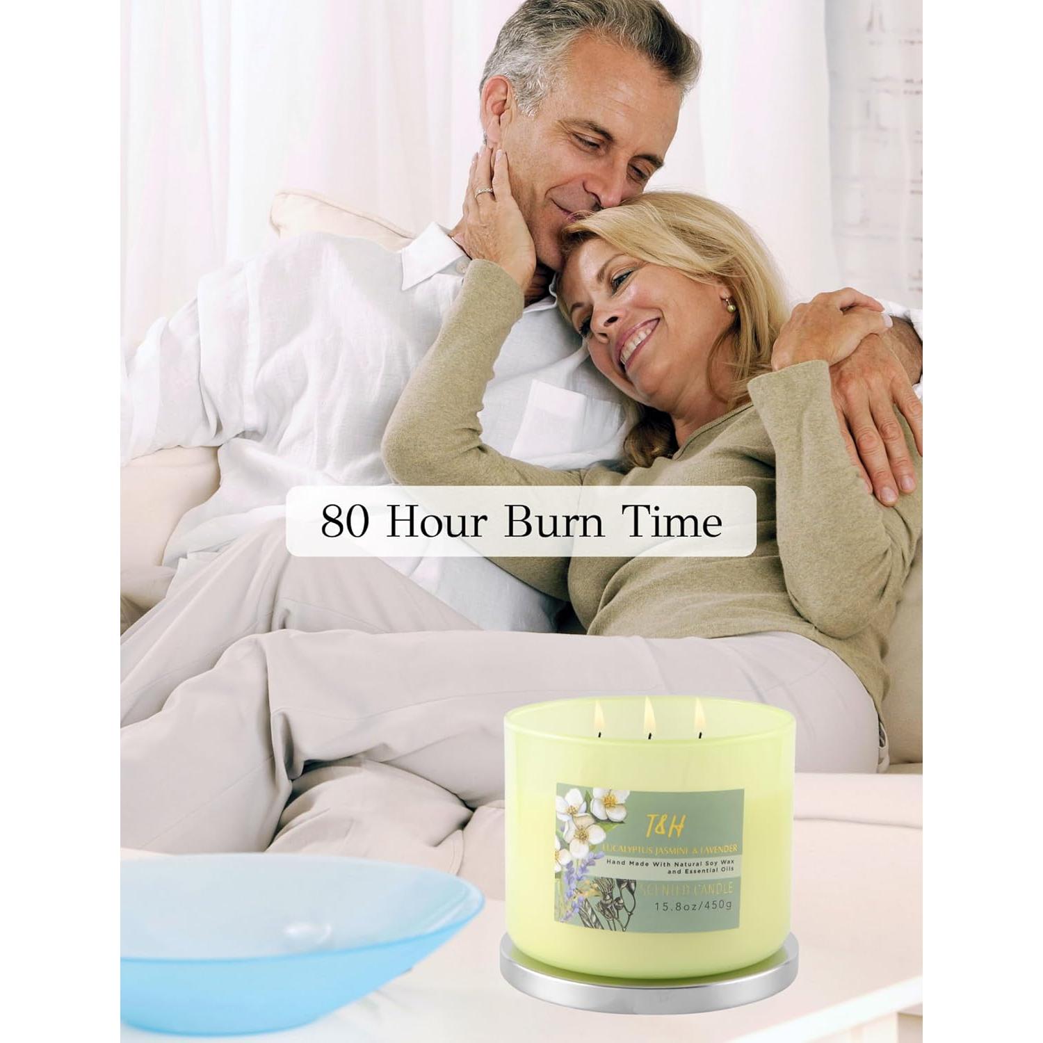 Vela Aromatizada de Soja 3 Mechas Eucalipto Jazmín Lavanda 450g