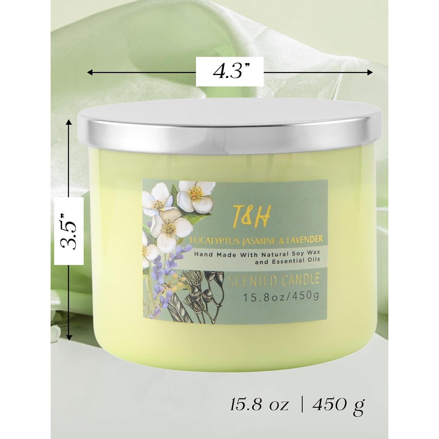 Vela Aromatizada de Soja 3 Mechas Eucalipto Jazmín Lavanda 450g