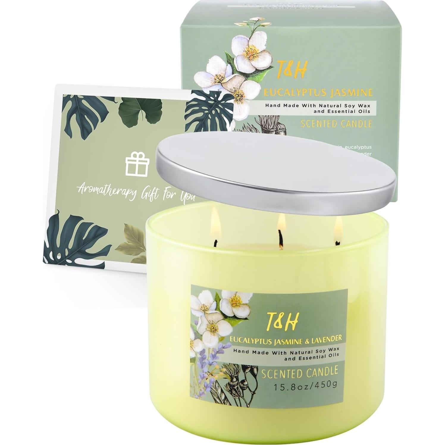 Vela Aromatizada de Soja 3 Mechas Eucalipto Jazmín Lavanda 450g