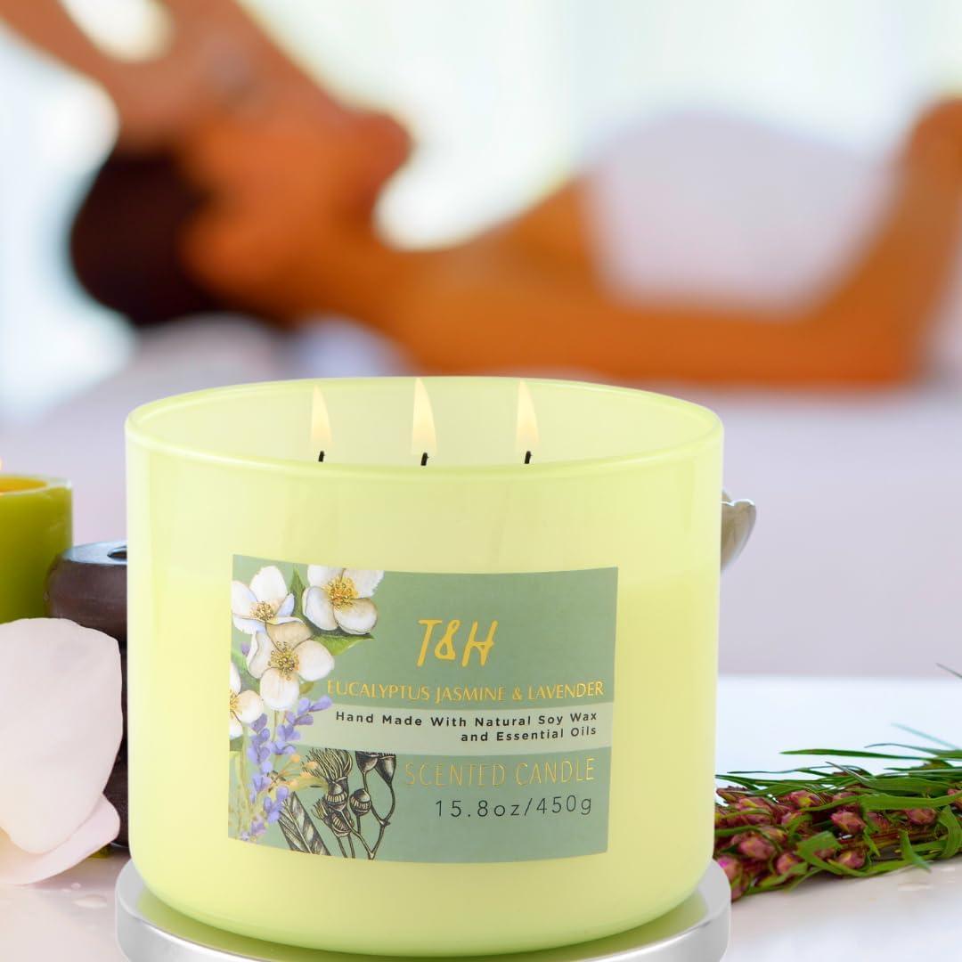 Vela Aromatizada de Soja 3 Mechas Eucalipto Jazmín Lavanda 450g