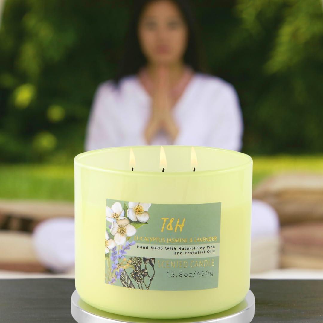 Vela Aromatizada de Soja 3 Mechas Eucalipto Jazmín Lavanda 450g