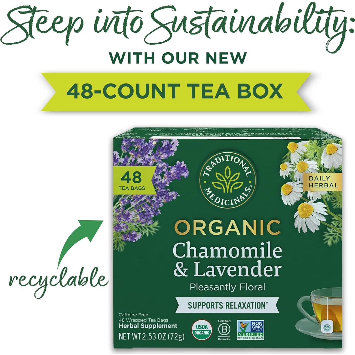 Té Orgánico de Manzanilla y Lavanda Tradicional 48 Bolsitas