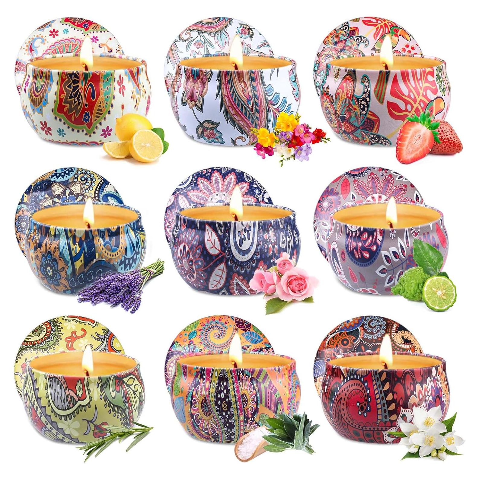 Juego de 9 Velas Aromáticas Aottom de Soja 180 Horas