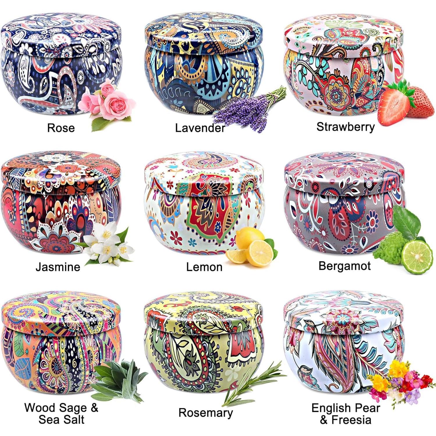 Juego de 9 Velas Aromáticas Aottom de Soja 180 Horas