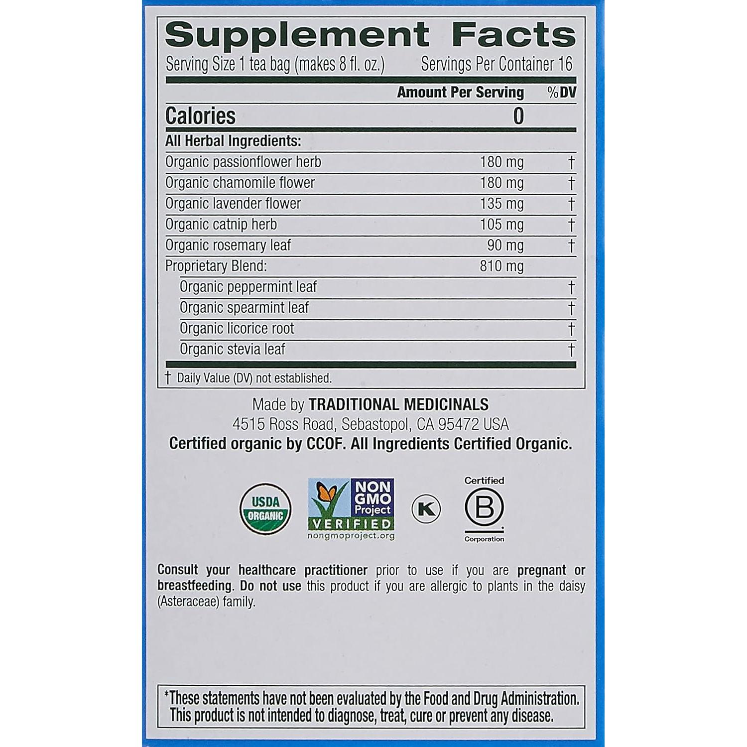 Té de hierbas orgánico Traditional Medicinals Cup of Calm 16 bolsitas