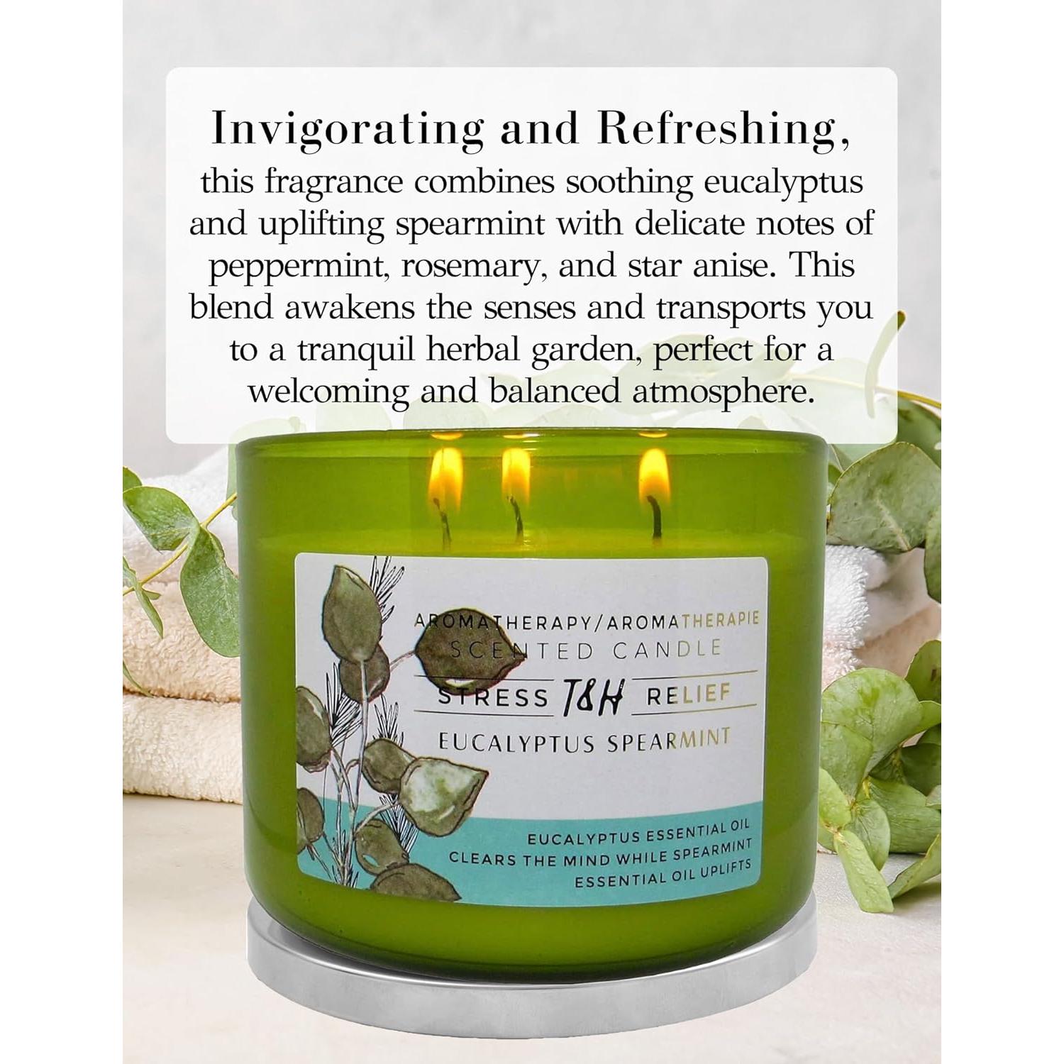 Vela Aromática T&H Eucalipto y Menta 3 Mechas 450 g