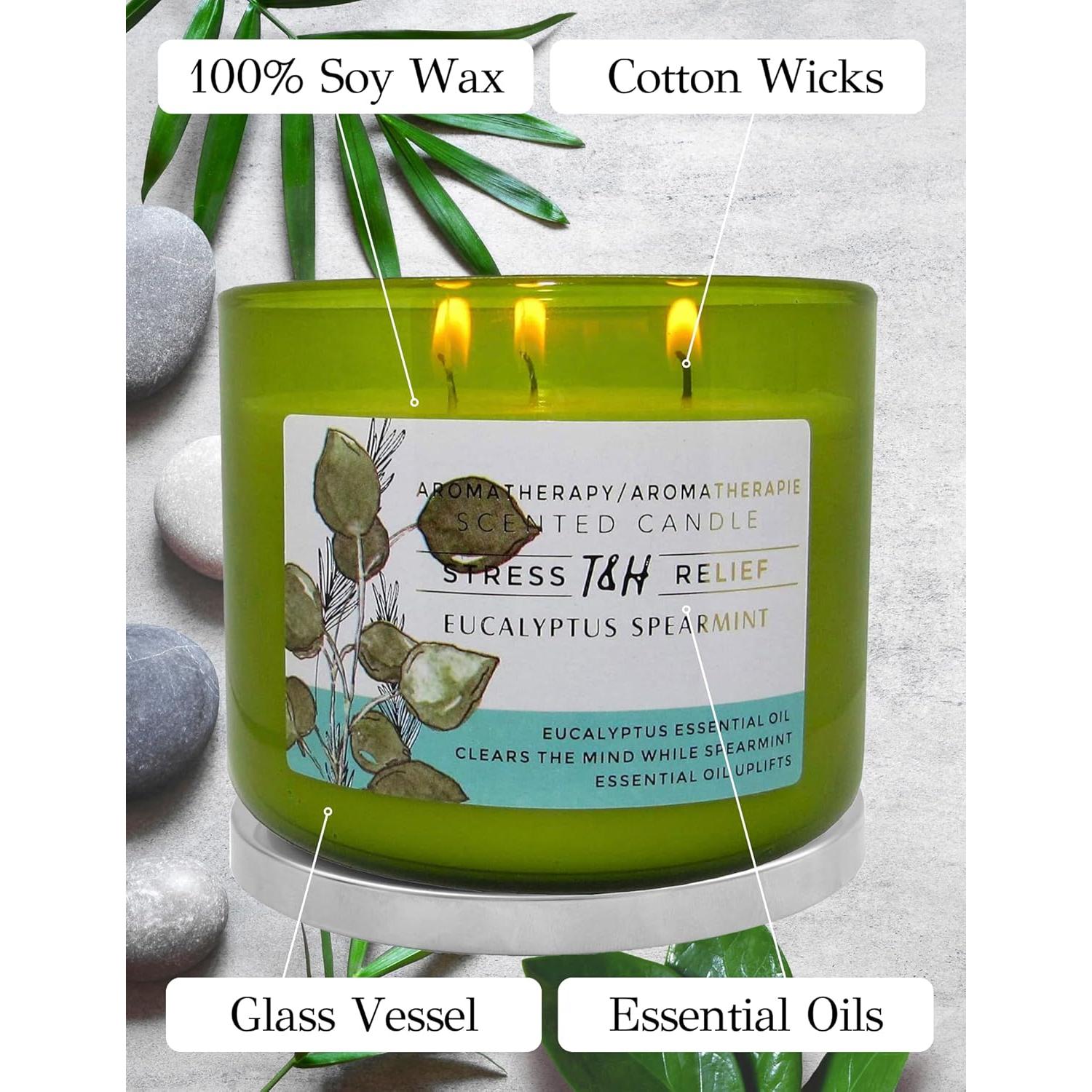 Vela Aromática T&H Eucalipto y Menta 3 Mechas 450 g