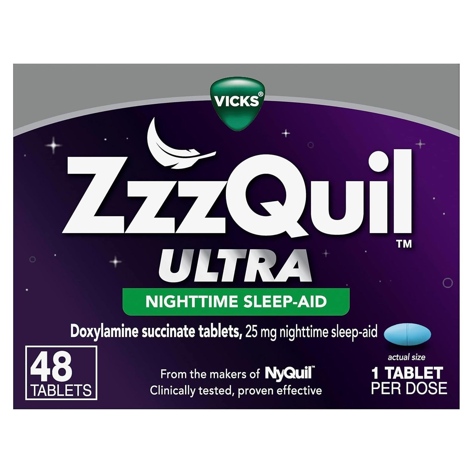 ZzzQuil Ultra Ayuda para Dormir 25mg Doxilamina 48 Tabletas