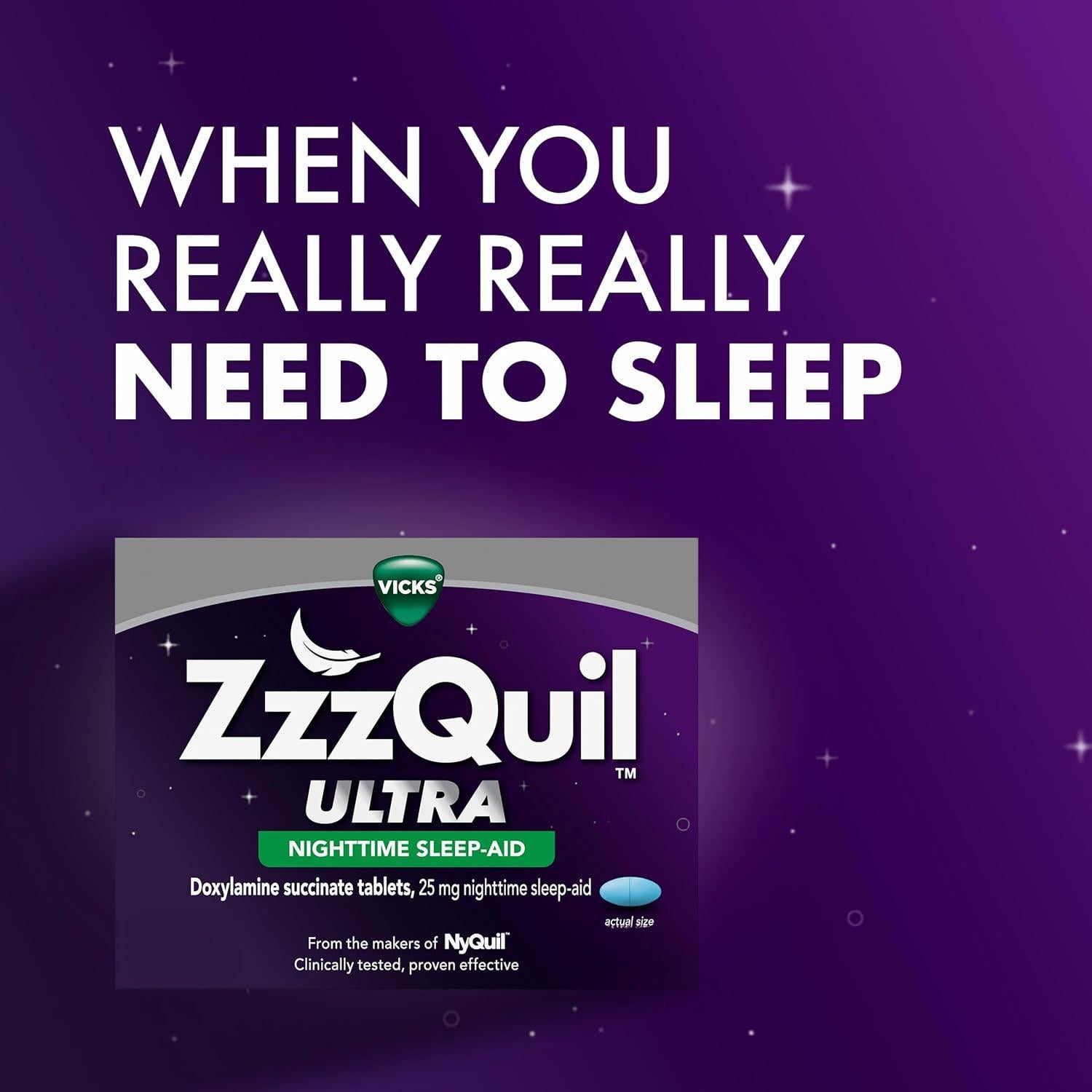 ZzzQuil Ultra Ayuda para Dormir 25mg Doxilamina 48 Tabletas