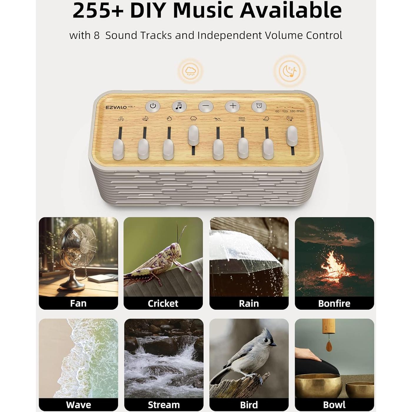 Máquina de Ruido Blanco EZVALO con Luz Nocturna y Altavoz