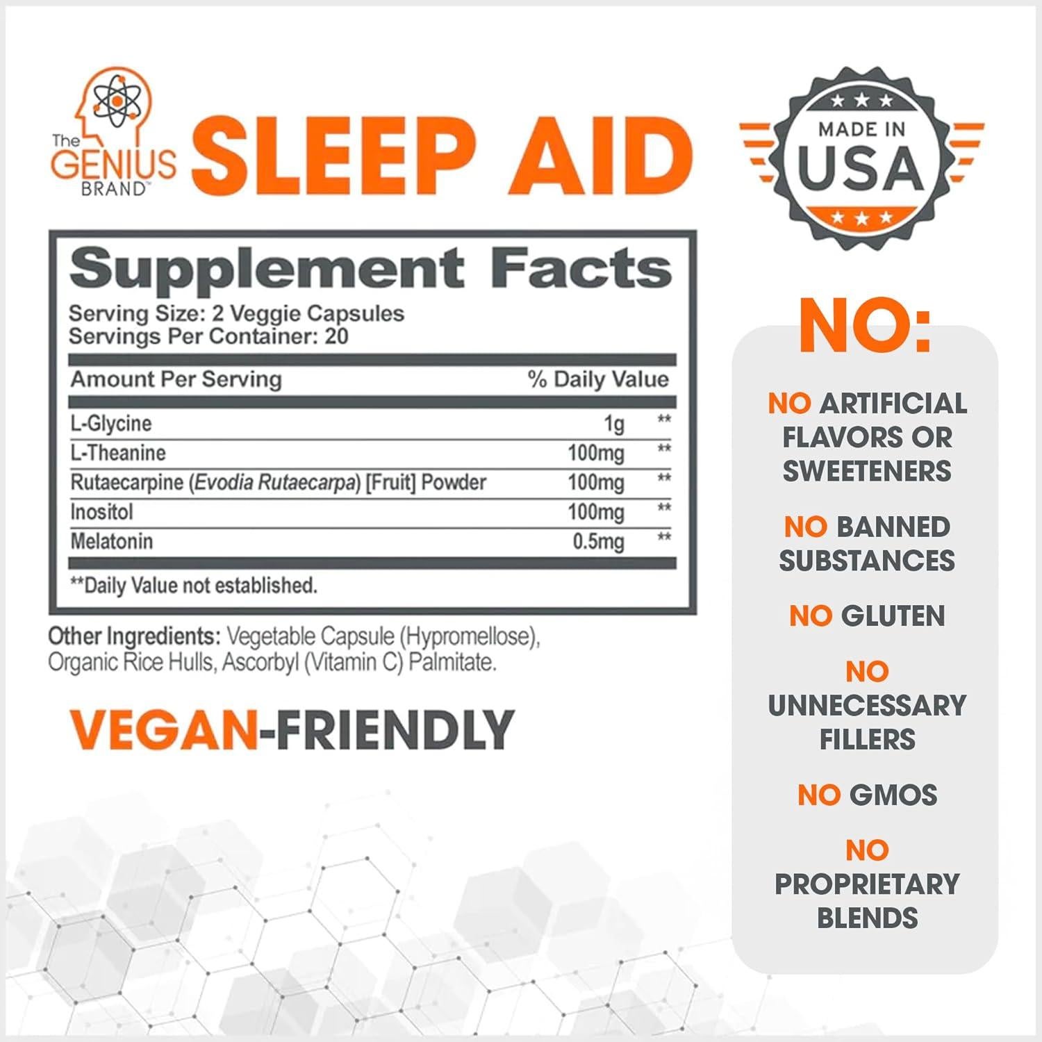 Genius Sleep Aid - Suplemento Natural para Dormir - 40 Cápsulas