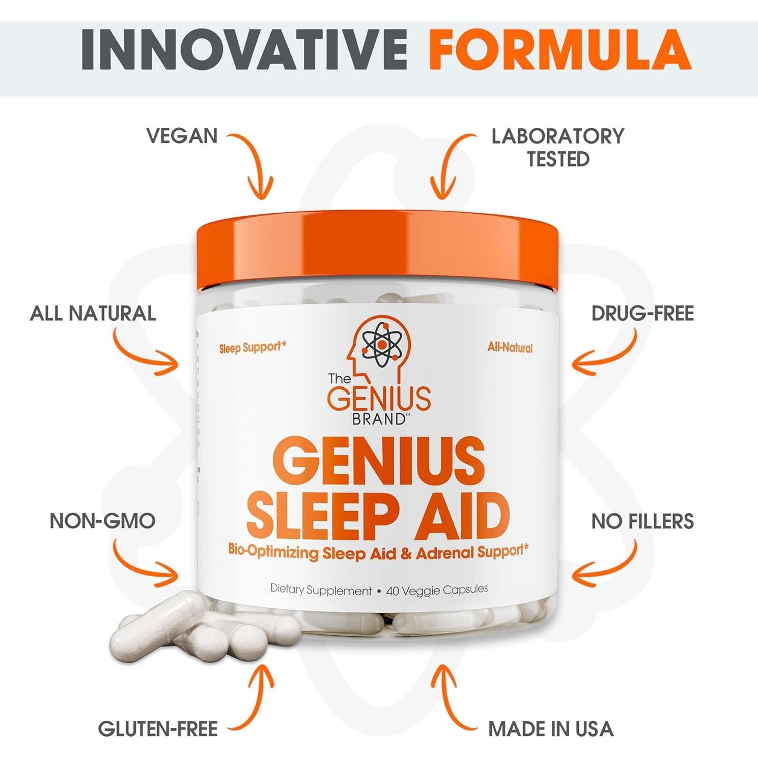 Genius Sleep Aid - Suplemento Natural para Dormir - 40 Cápsulas