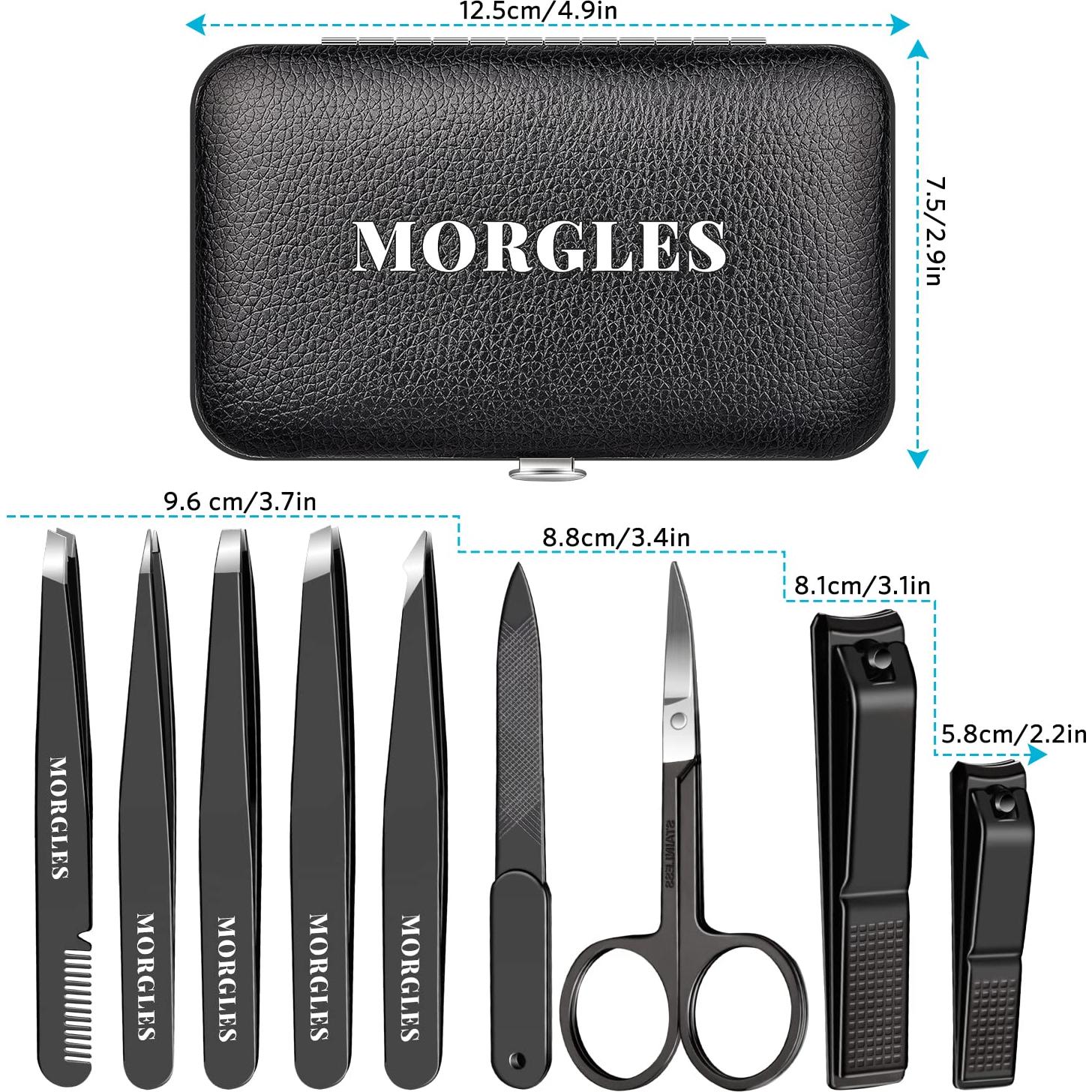 Kit de Manicura MORGLES 9 Piezas Acero Inoxidable Negro
