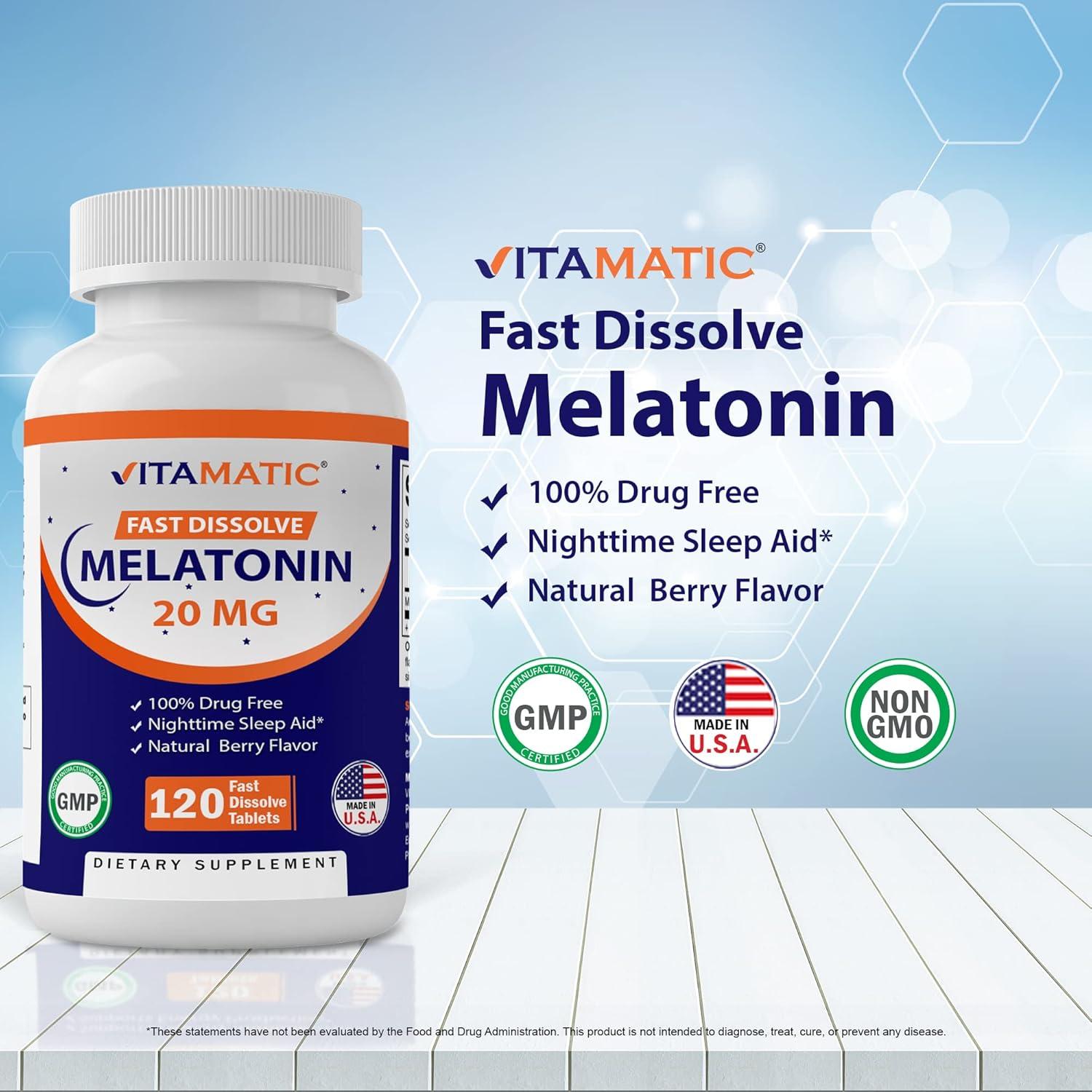 Tabletas de Melatonina Vitamatic 20 mg Sabor Frutos Rojos 120 U