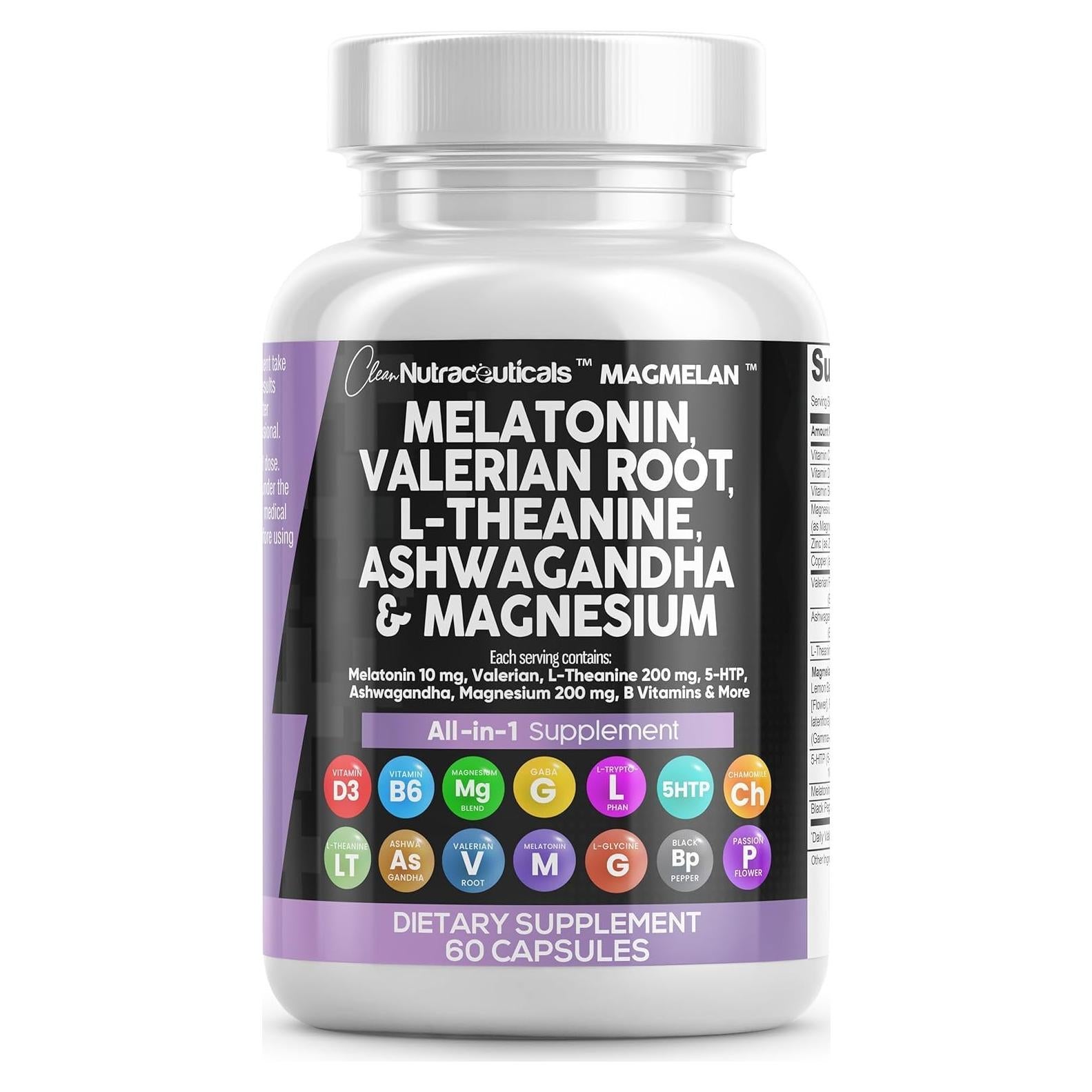 Clean Nutraceuticals Suplemento de Melatonina 10mg y Raíz de Valeriana 60 Cápsulas