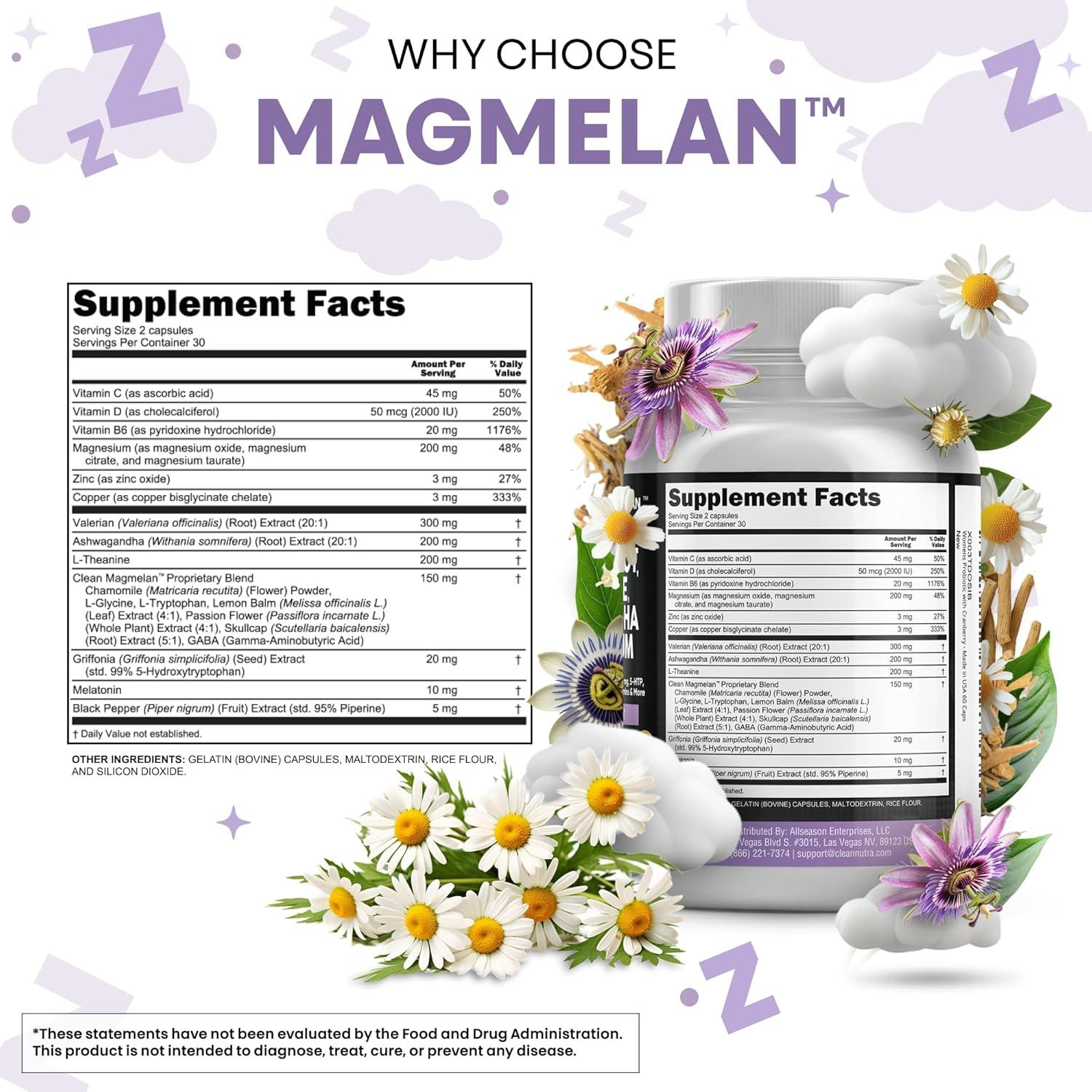 Clean Nutraceuticals Suplemento de Melatonina 10mg y Raíz de Valeriana 60 Cápsulas