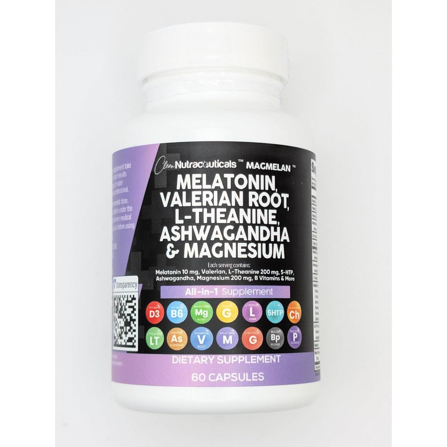 Clean Nutraceuticals Suplemento de Melatonina 10mg y Raíz de Valeriana 60 Cápsulas