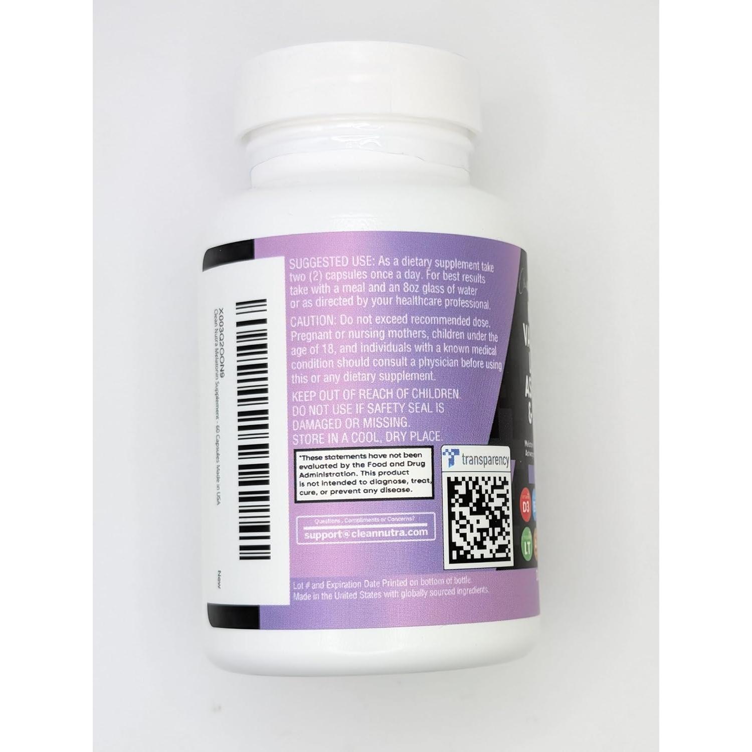 Clean Nutraceuticals Suplemento de Melatonina 10mg y Raíz de Valeriana 60 Cápsulas