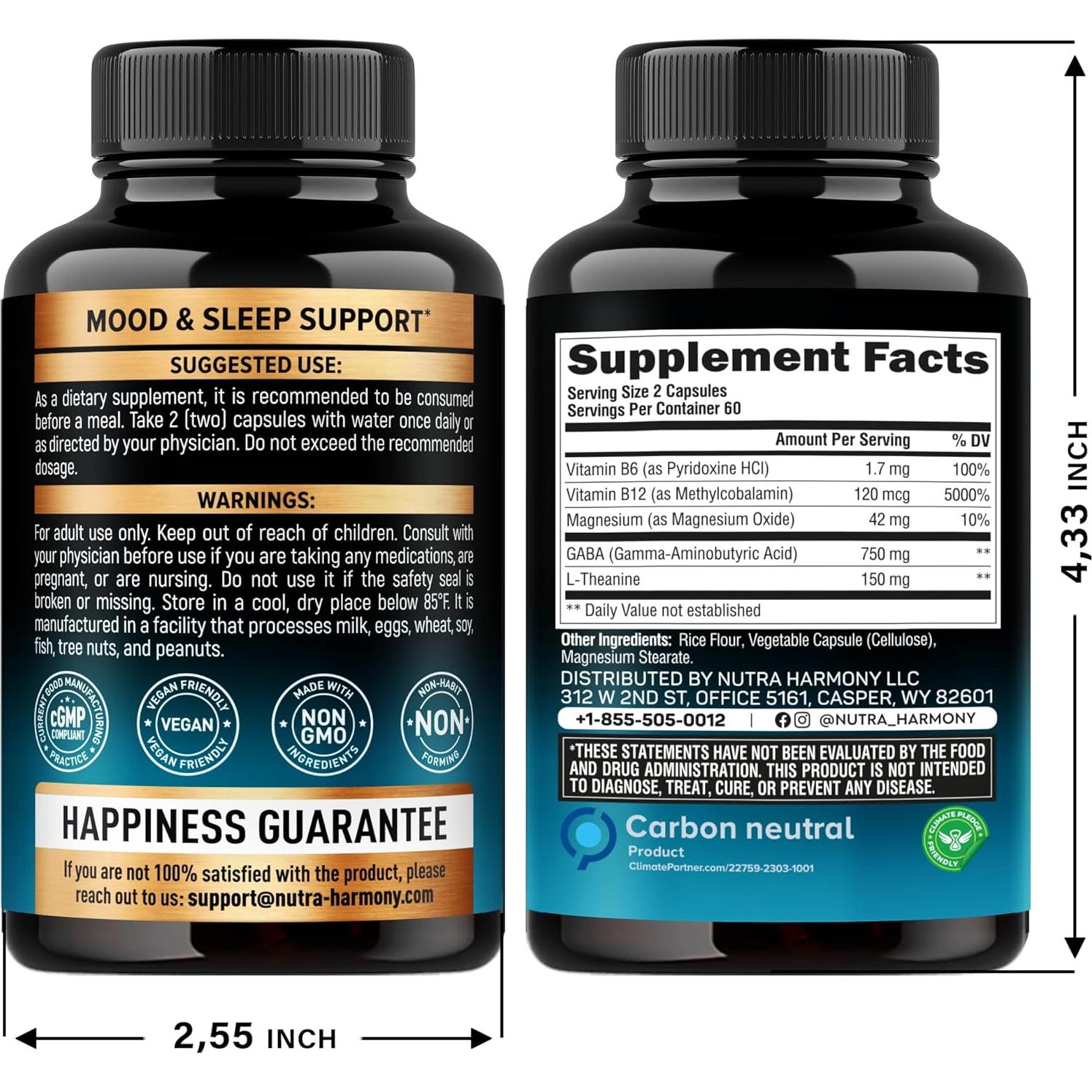 GABA 750 mg Nutra Harmony - 120 Cápsulas Veganas