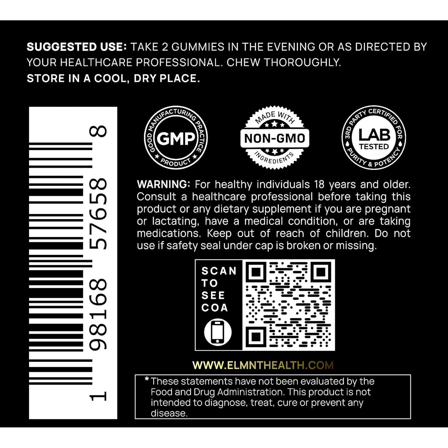 Gomitas de Melatonina 2450mg ELMNT con Ashwagandha 198g