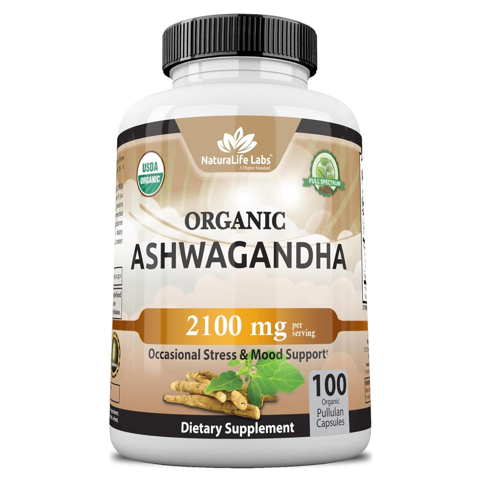 Ashwagandha Orgánica 2100 mg - 100 Cápsulas Veganas
