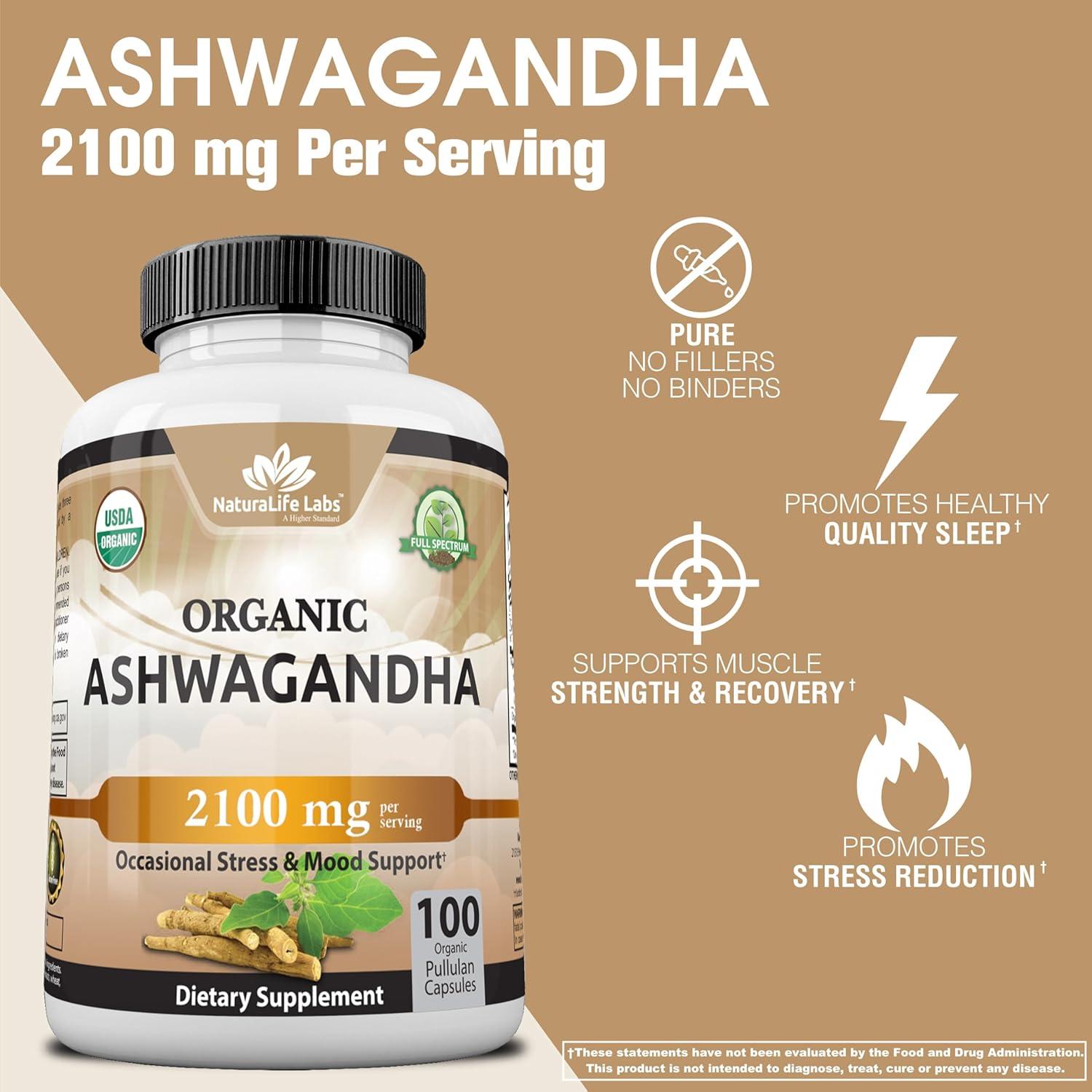 Ashwagandha Orgánica 2100 mg - 100 Cápsulas Veganas