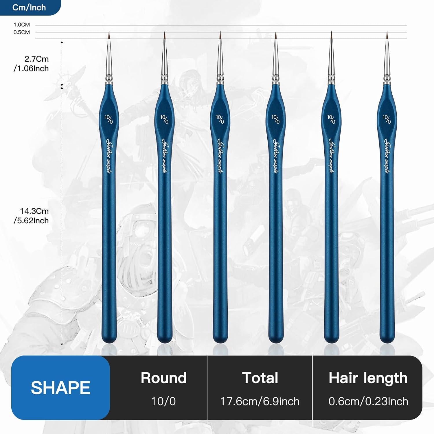 Pinceles de Detalle Arce Dorado 6PC Punta Fina Miniatura