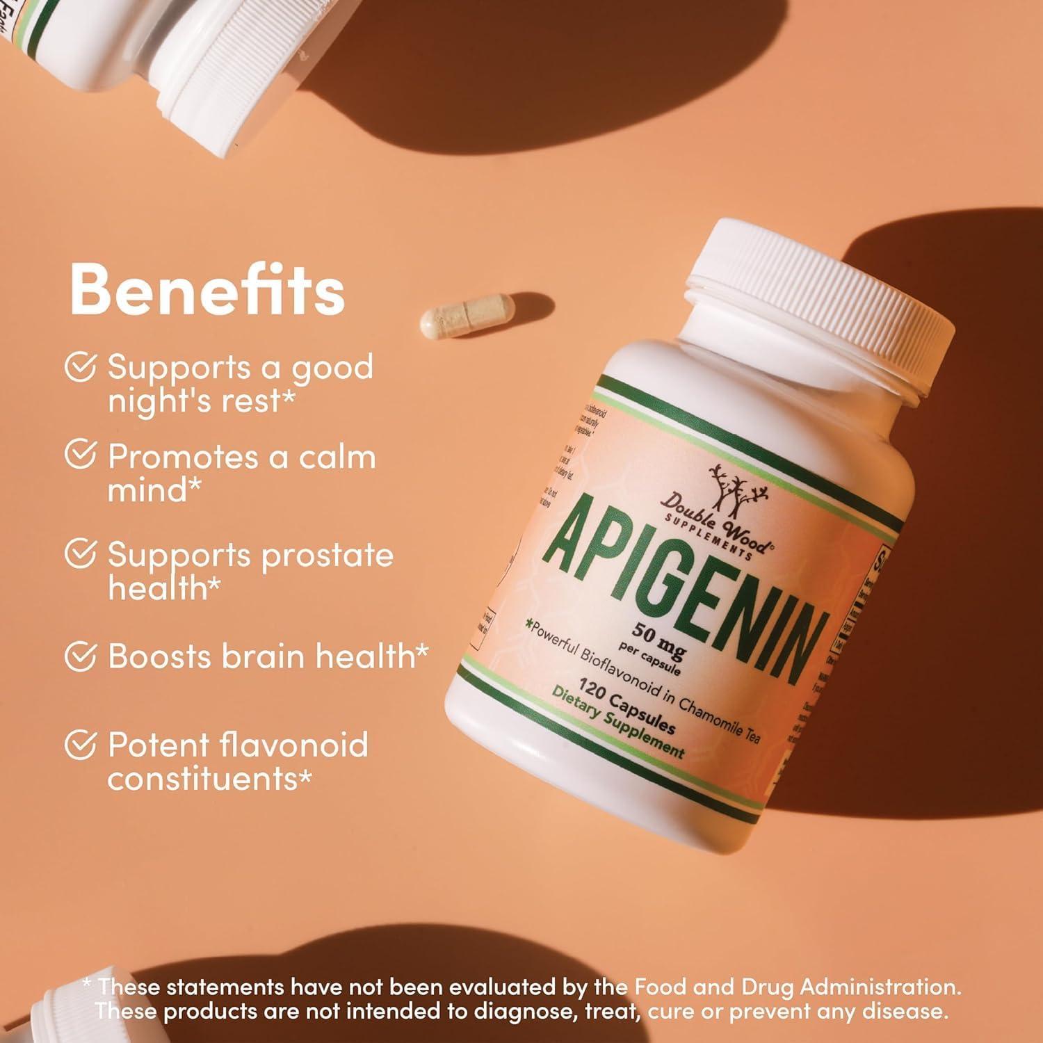 Suplemento de Apigenina 50 mg Double Wood 120 Cápsulas