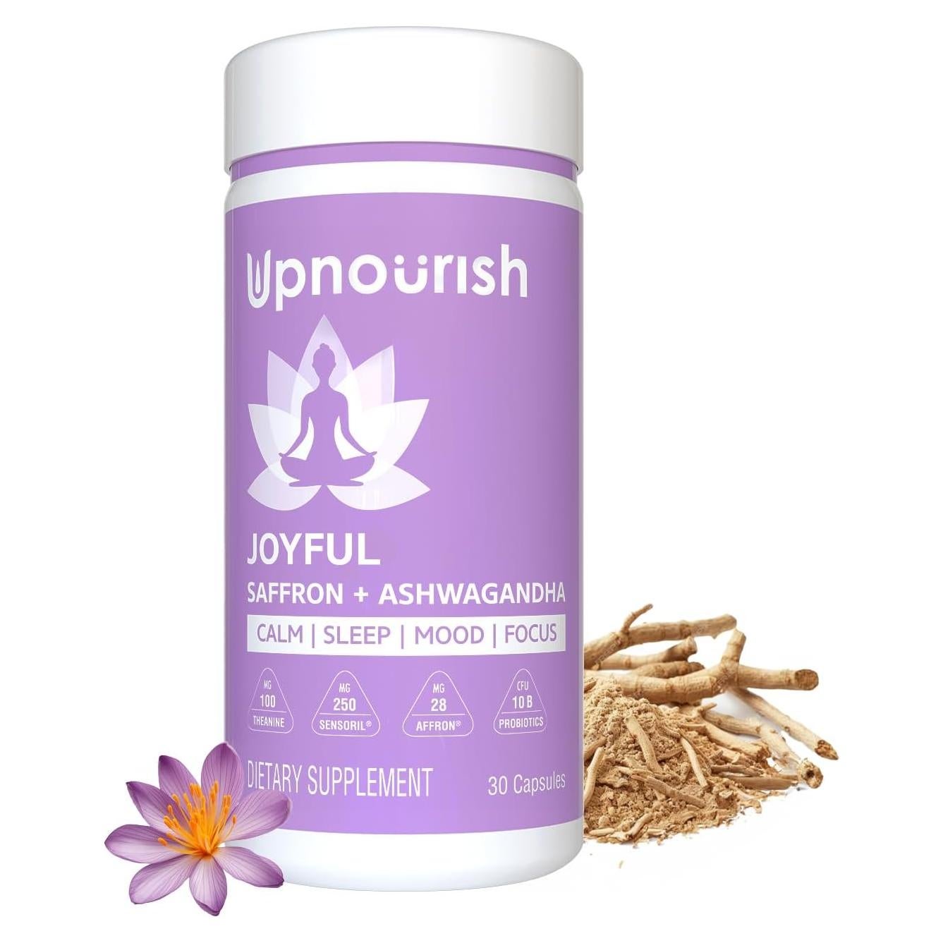 Suplemento Orgánico de Ashwagandha y Azafrán UpNourish 30 Cápsulas
