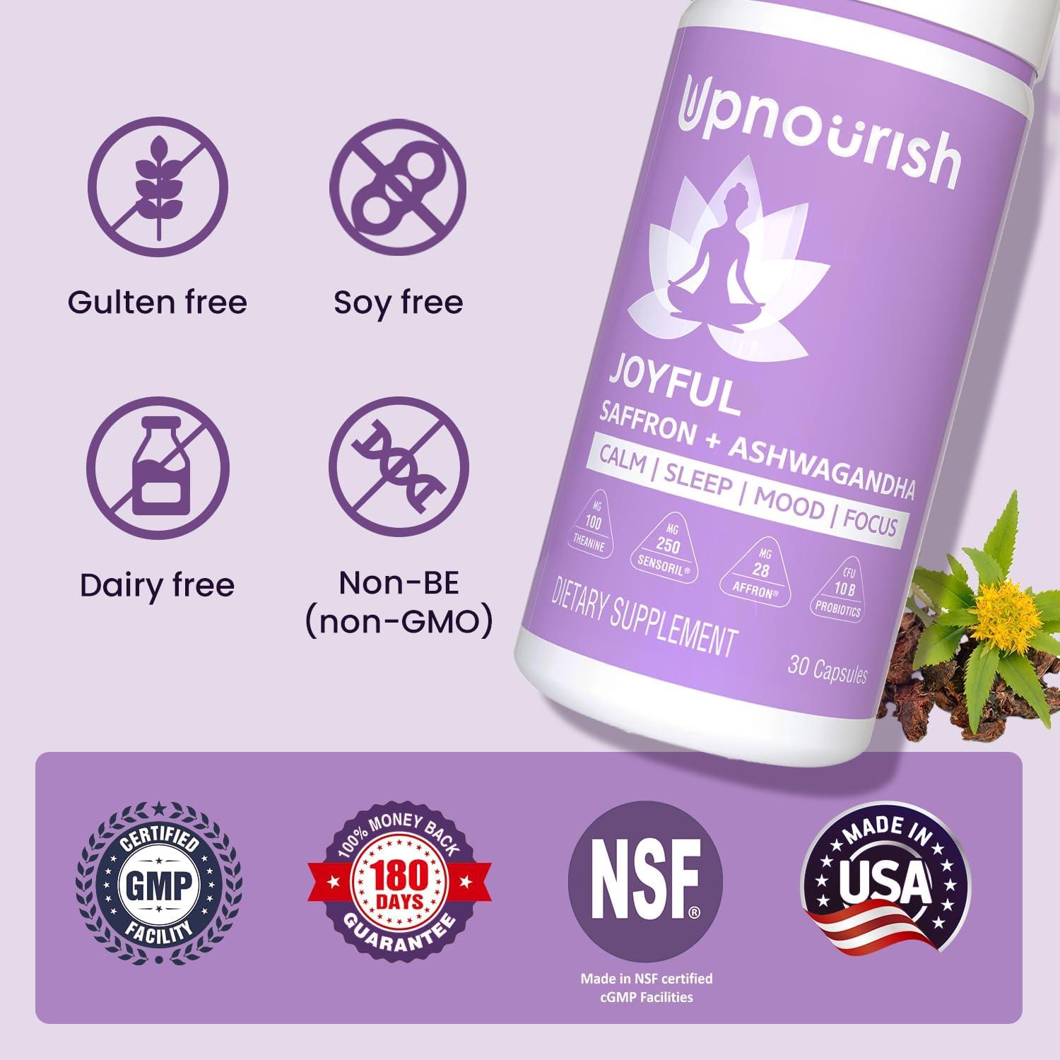 Suplemento Orgánico de Ashwagandha y Azafrán UpNourish 30 Cápsulas