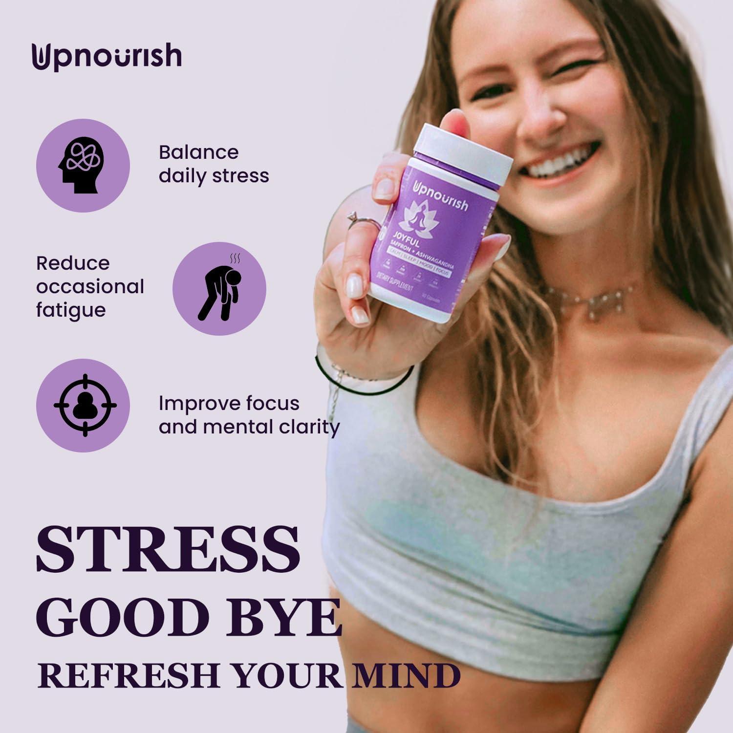 Suplemento Orgánico de Ashwagandha y Azafrán UpNourish 30 Cápsulas