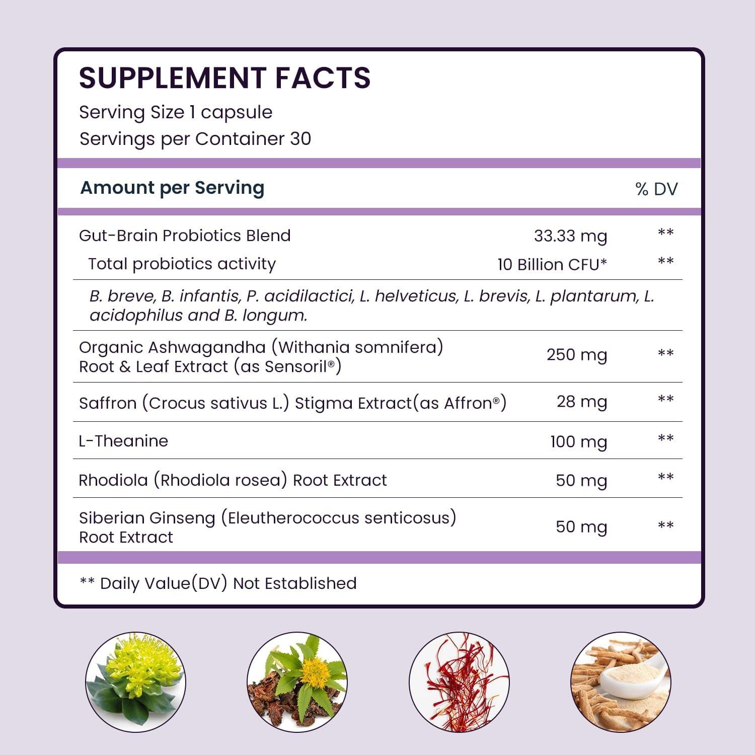 Suplemento Orgánico de Ashwagandha y Azafrán UpNourish 30 Cápsulas
