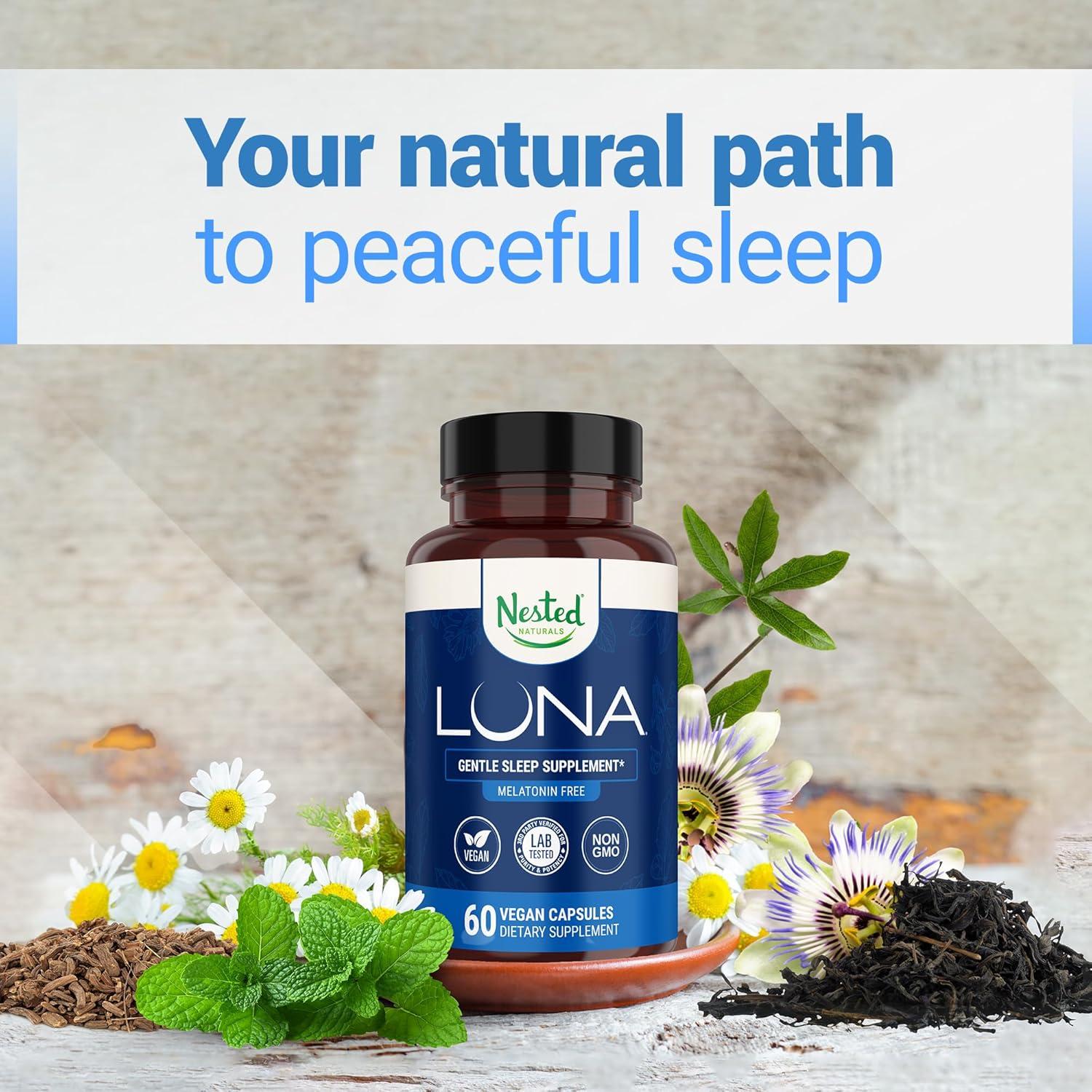 Suplemento Herbal para Dormir Nested Naturals Luna 60 Cápsulas