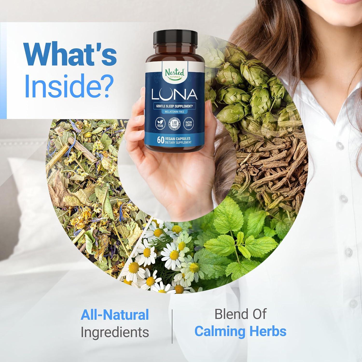 Suplemento Herbal para Dormir Nested Naturals Luna 60 Cápsulas