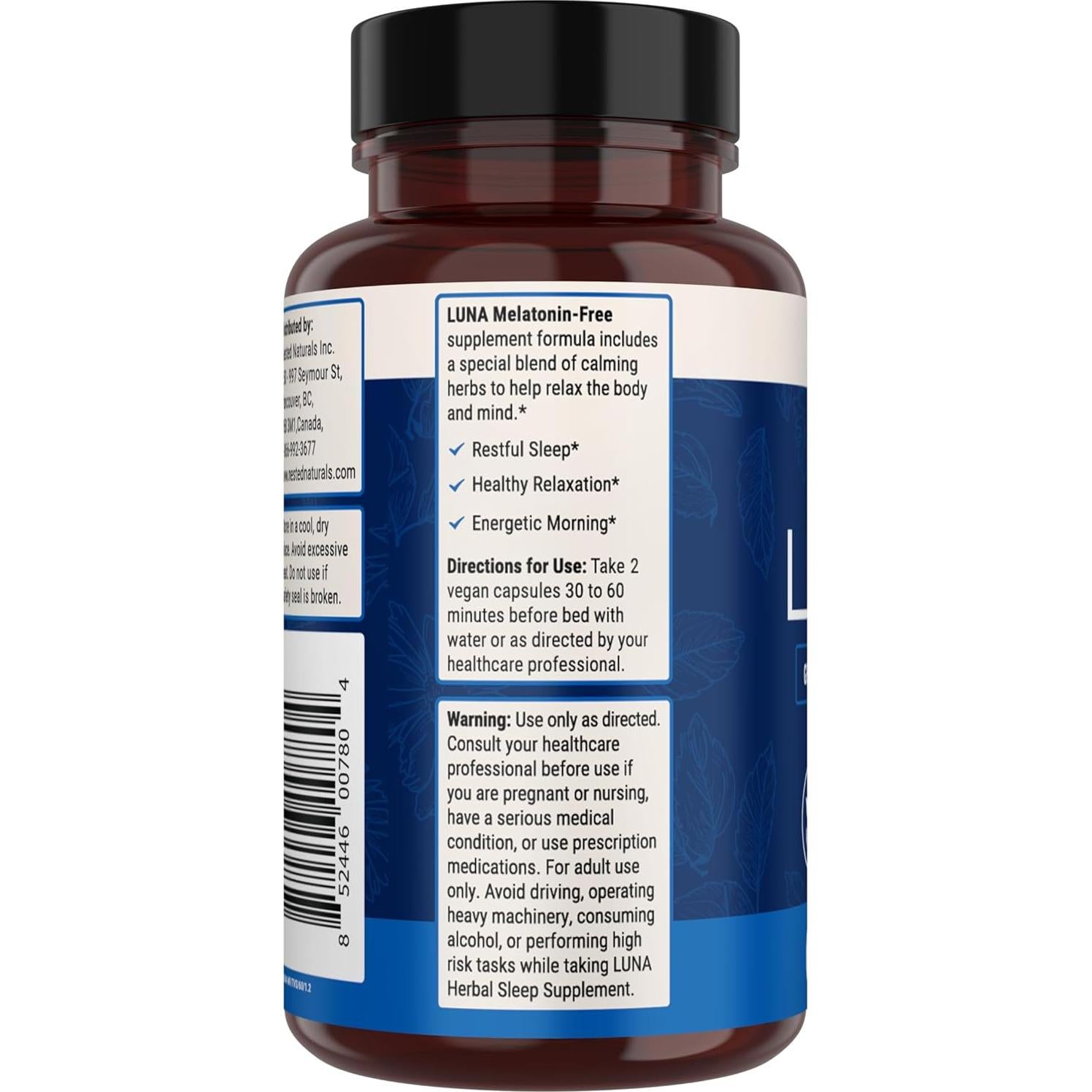 Suplemento Herbal para Dormir Nested Naturals Luna 60 Cápsulas